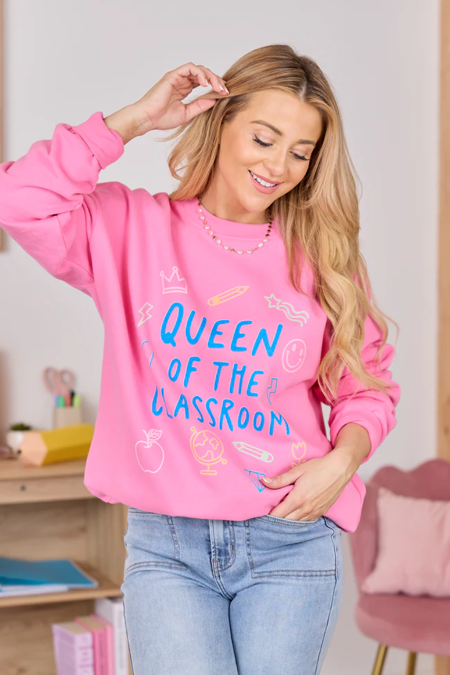 Queen Of The Classroom Pink Graphic Sweatshirt