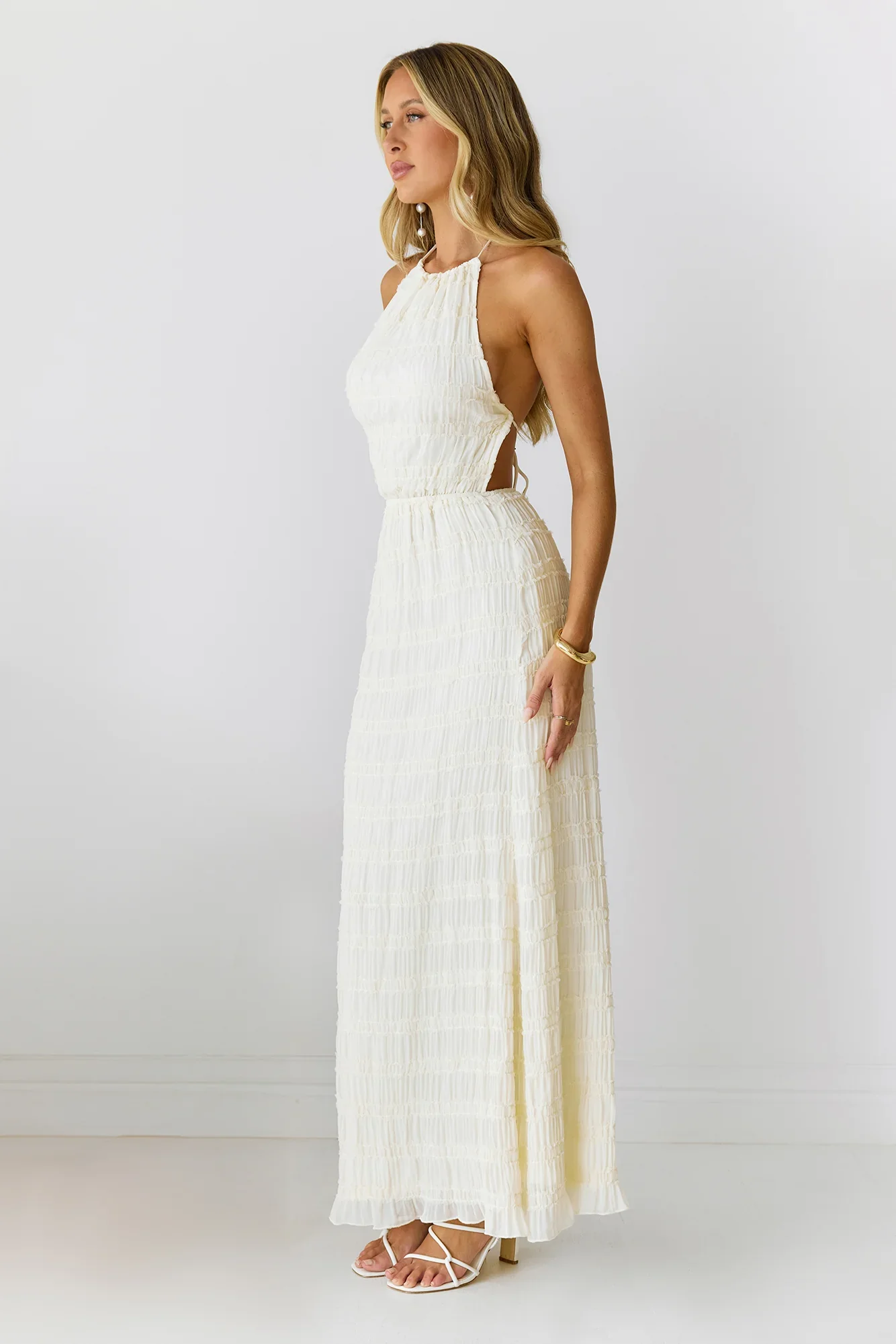 Sultry Samba Halter Maxi Dress Cream - luluinthesky