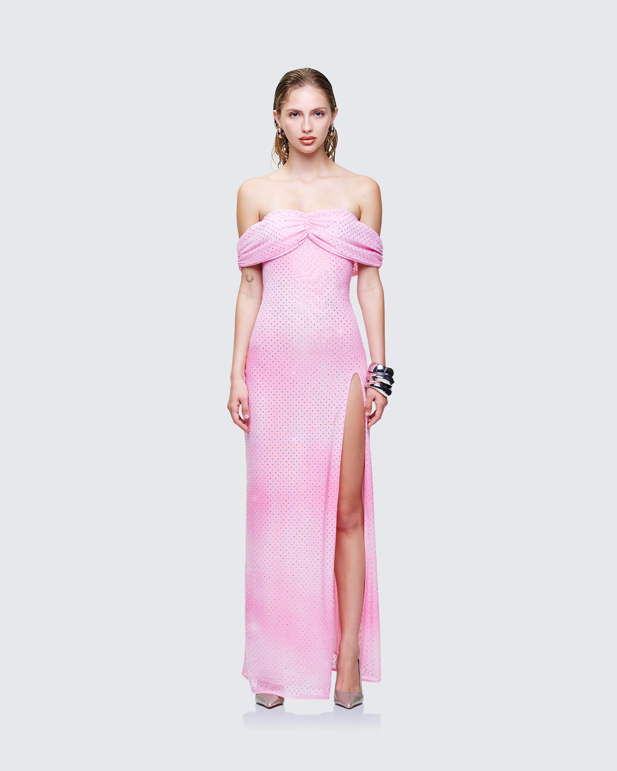 Maela Pink Diamanté Maxi Dress