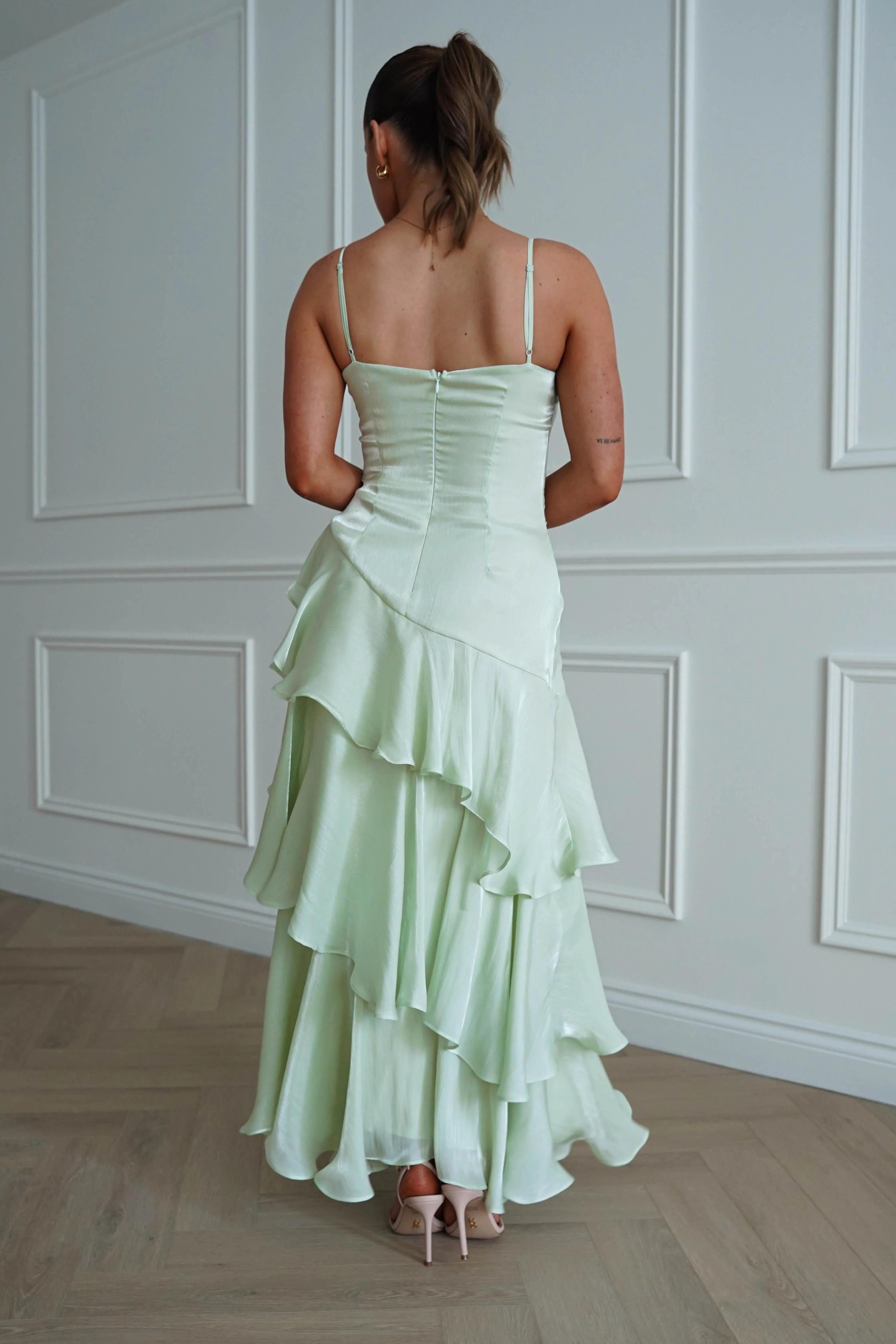 Renee Luminescent Ruffle Maxi Dress | Pistachio