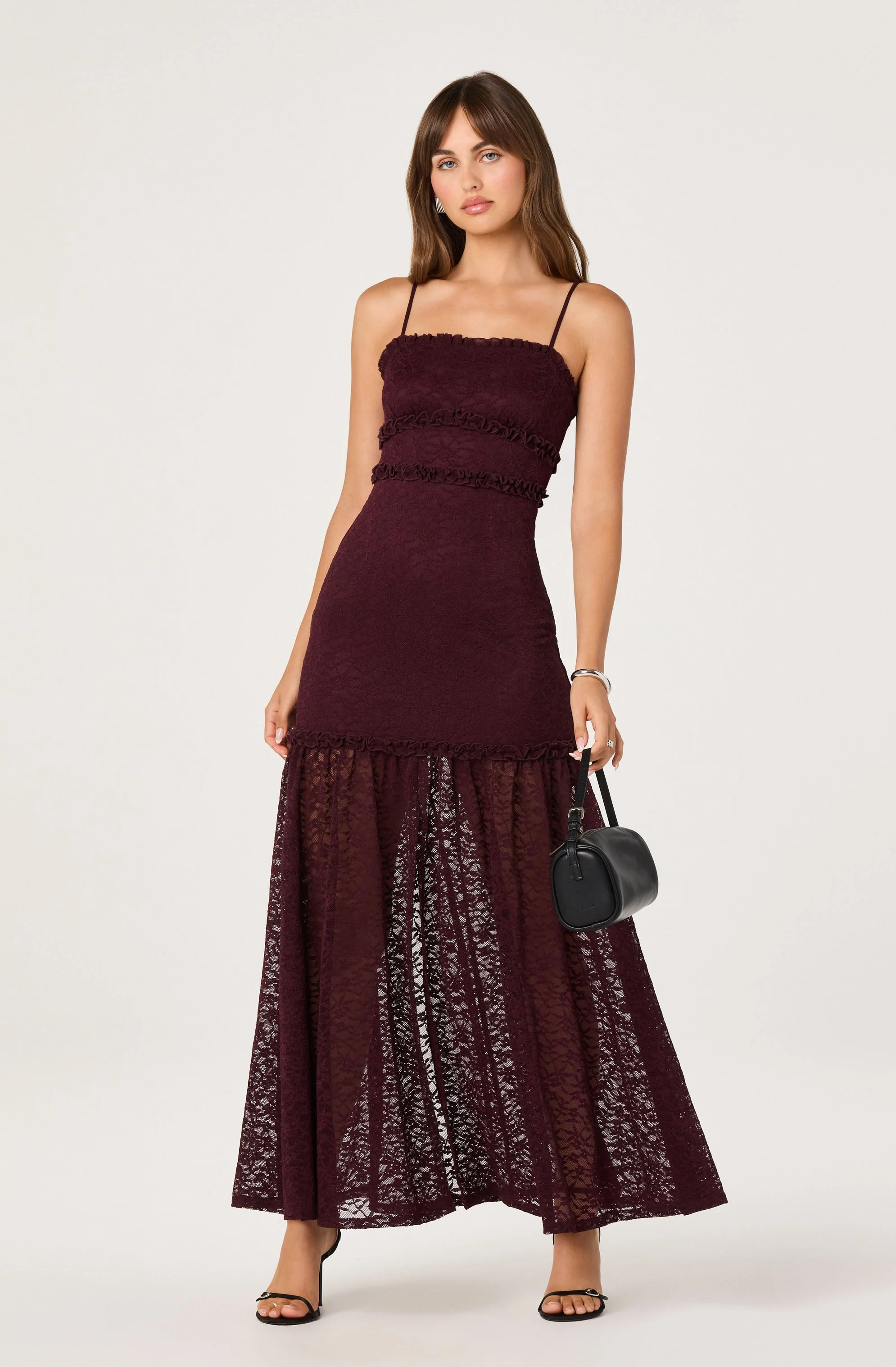 Ruffle Detail Lace Maxi Dress - luluinthesky