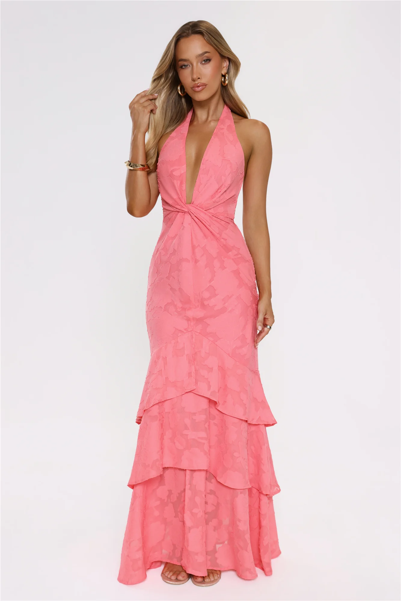 Take The Chance Halter Maxi Dress Coral