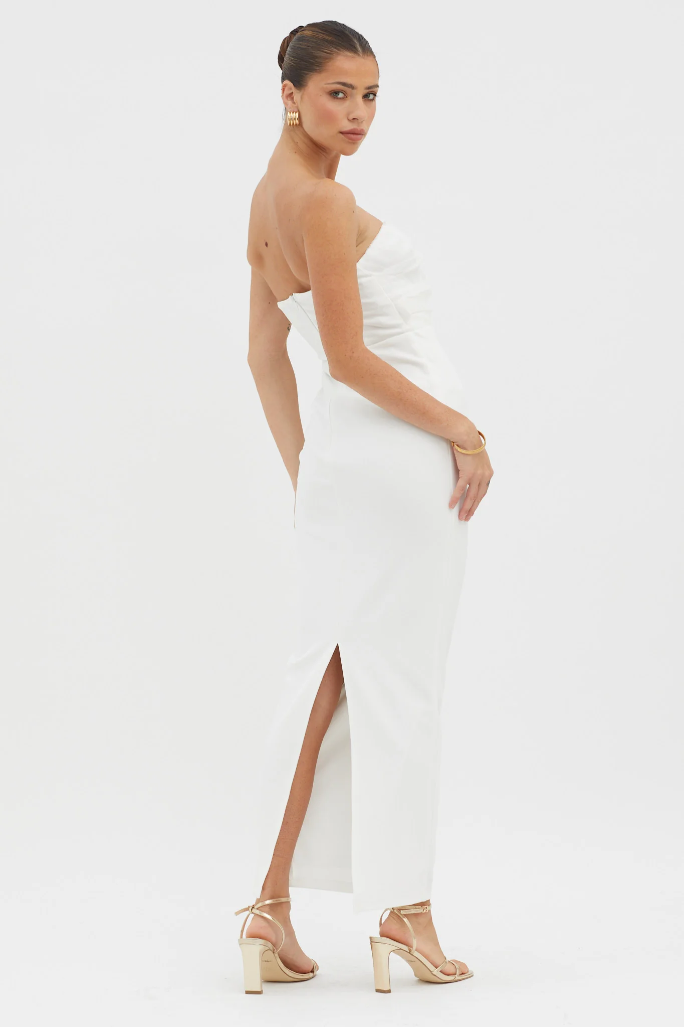 Karaline Strapless Bust Accent Maxi Dress White