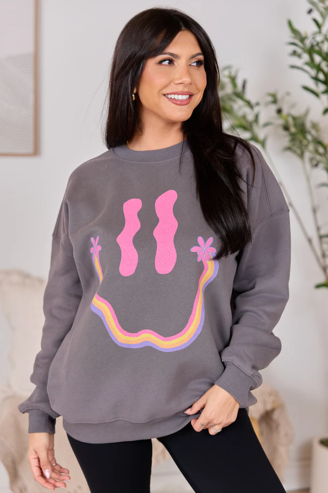 Retro Smiley Dark Grey Graphic Sweatshirt