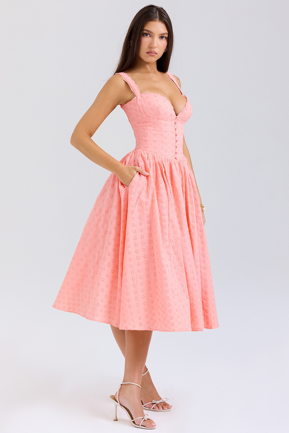 Peach Broderie Anglais Midi Sundress
