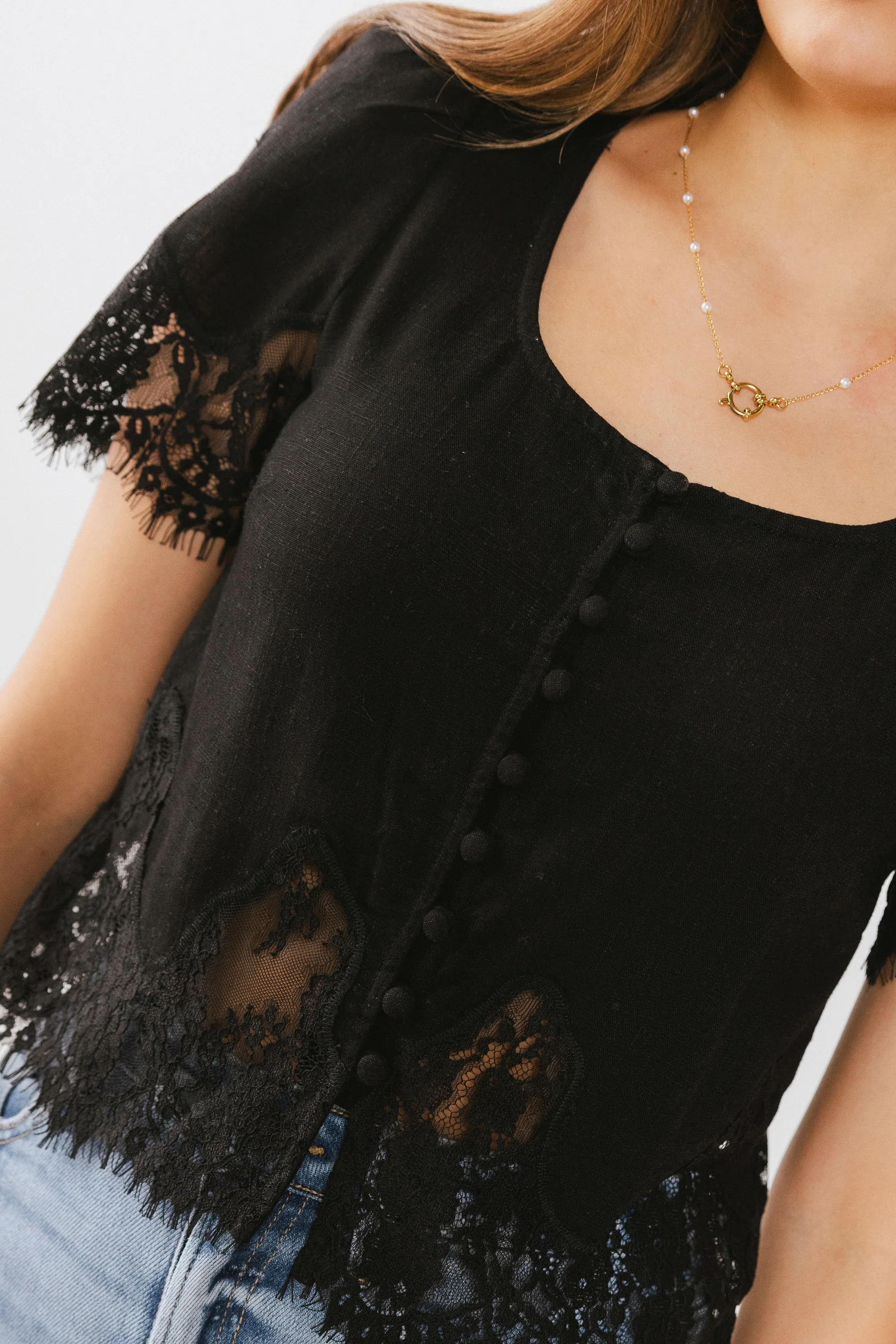 Angel Lace Trim Blouse in Black
