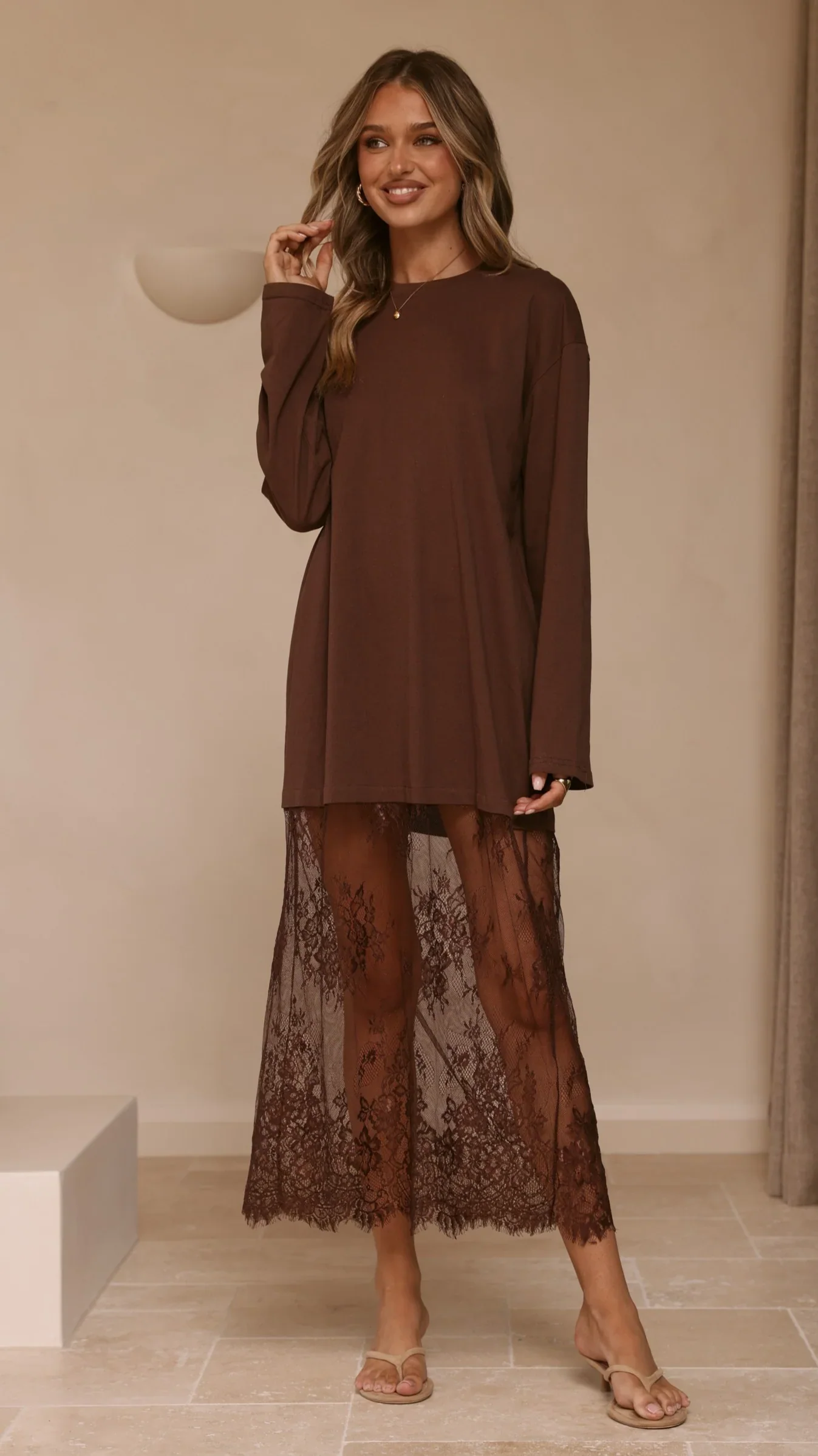 Kailey Lace Maxi Dress - Brown