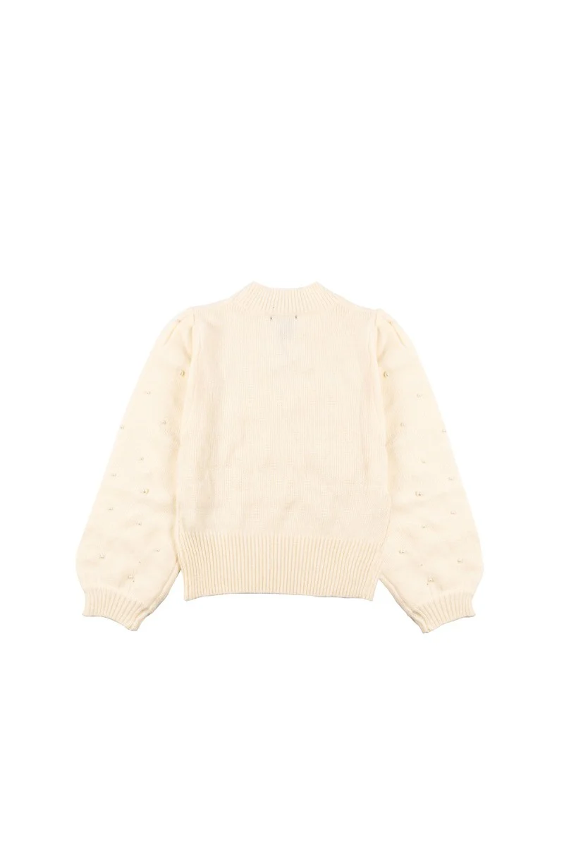 Floral Appliqué Faux Pearl Sweater