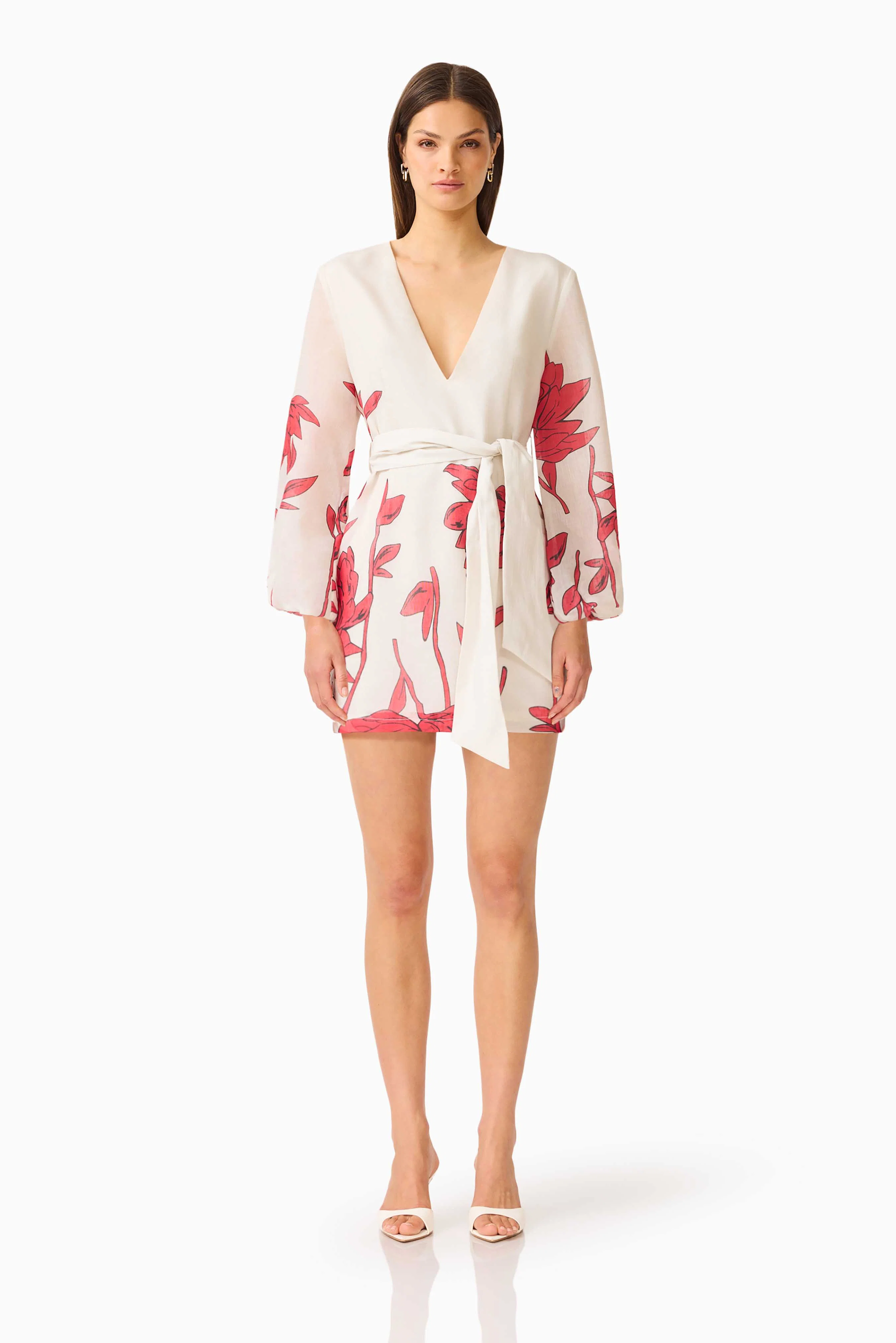 CURAAE Viva Long Sleeve Mini Dress in White and Red