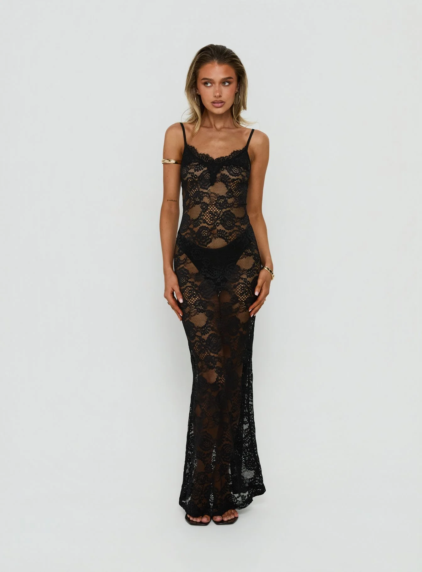 Rorah Sheer Lace Maxi Dress Black