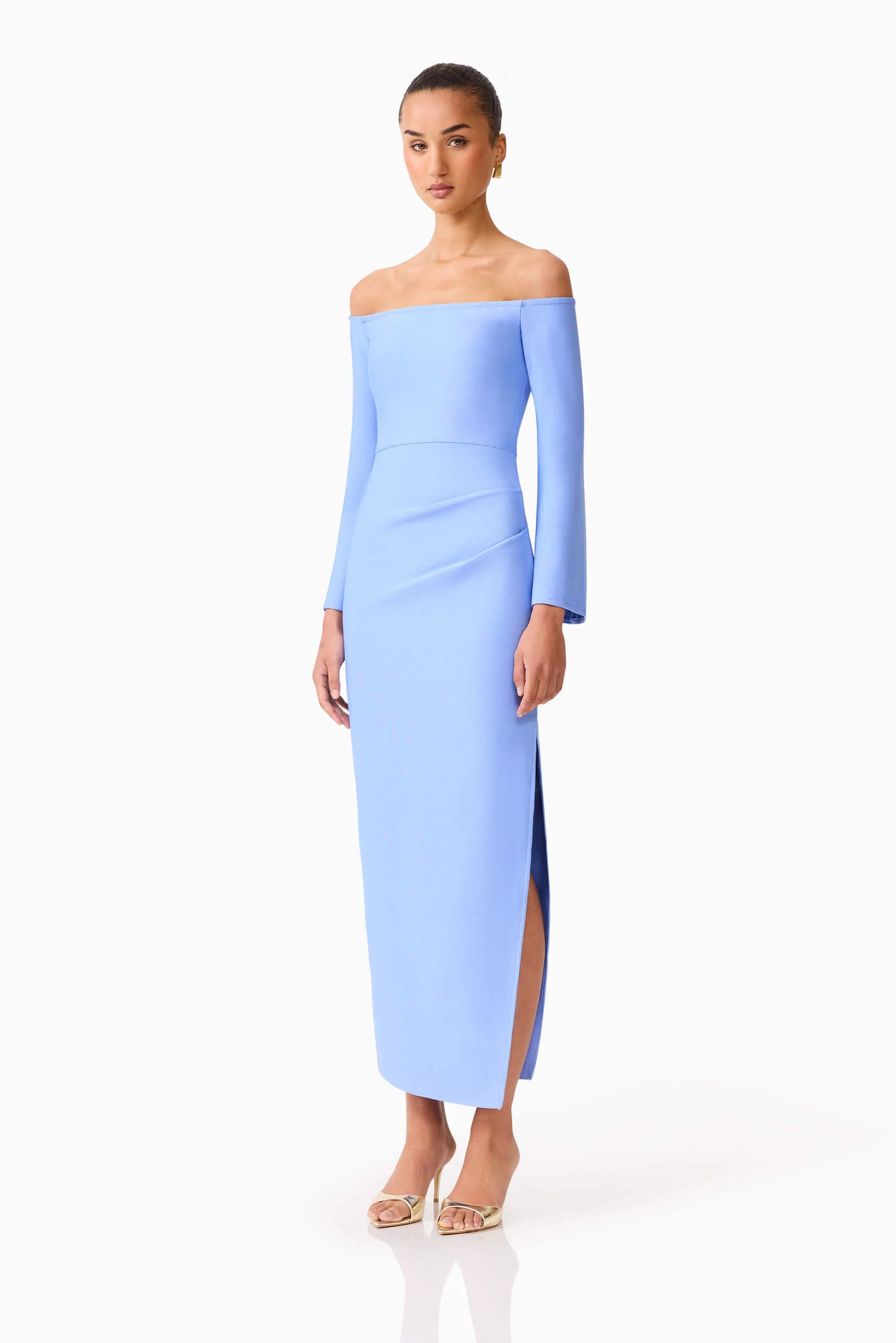 Sonya Long Sleeve Midi Dress in Blue