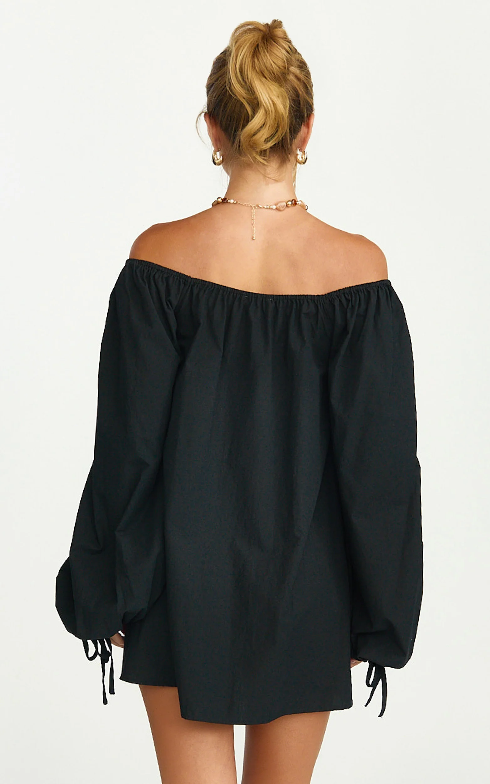 Brixton Mini Dress - Square Neck Smock Dress in Black