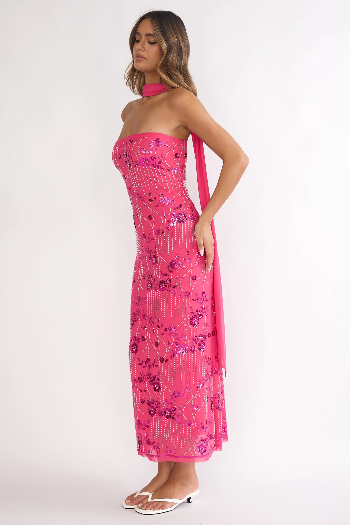 Jeremia Strapless Maxi Dress Sequin Plum