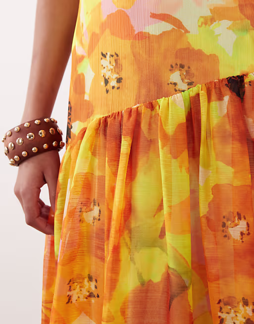 racer back maxi dress with asymmetric waist detail in floral print