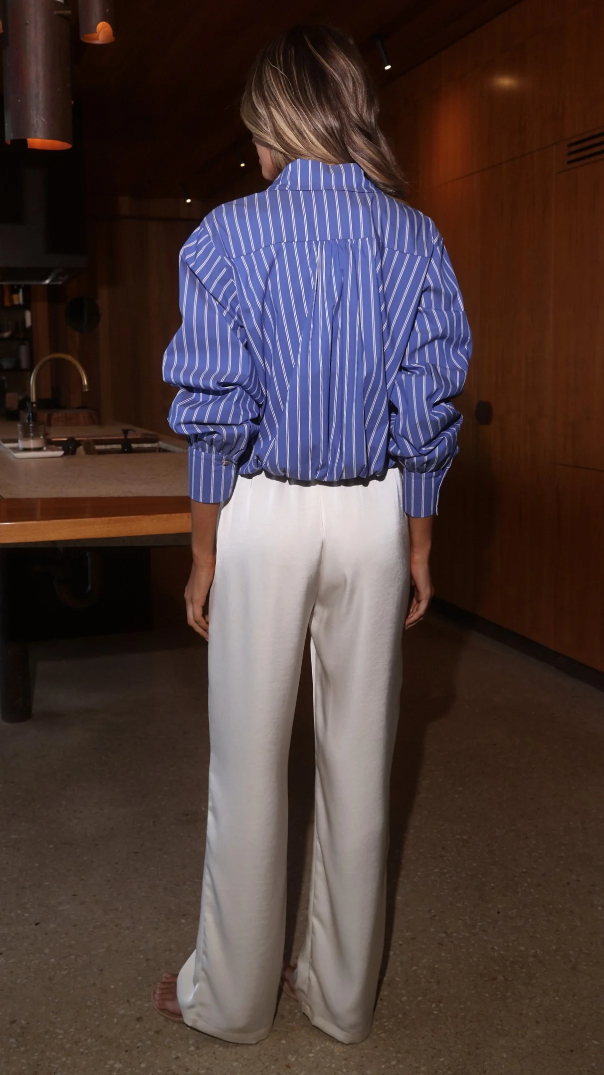Rita Cropped Shirt - Blue/White Stripe