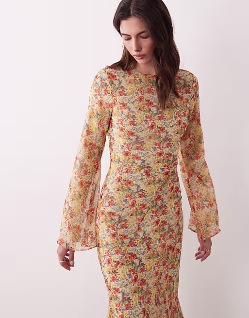 flare sleeve maxi dress in floral print