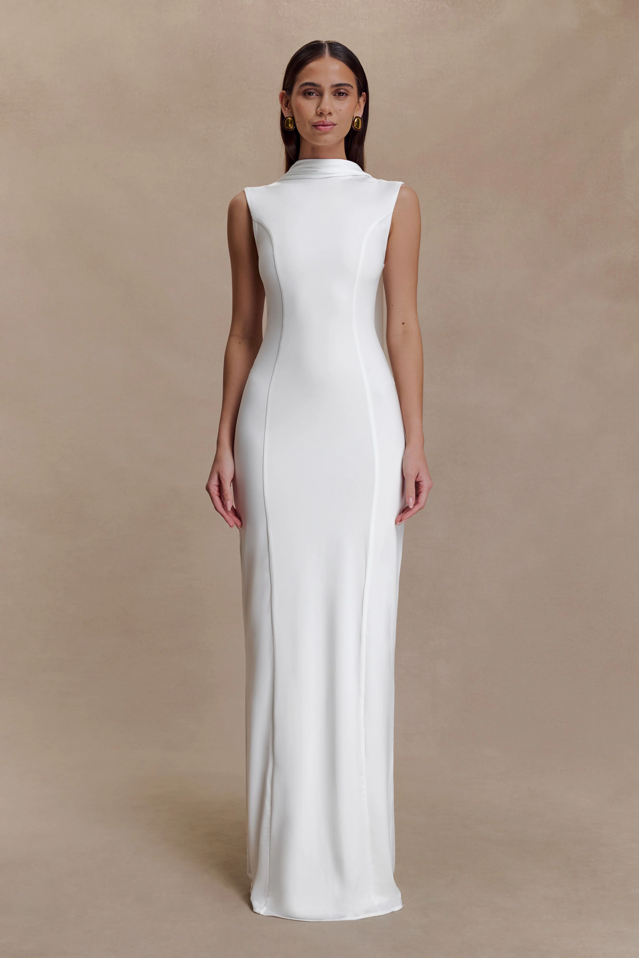 Wisteria Slinky Maxi Dress With Scarf - White