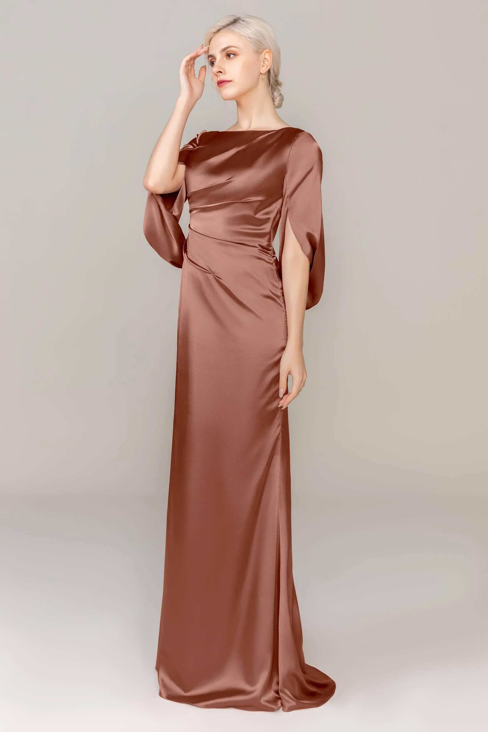 Sheath Sweep Train Luxe Satin Dress CS0314