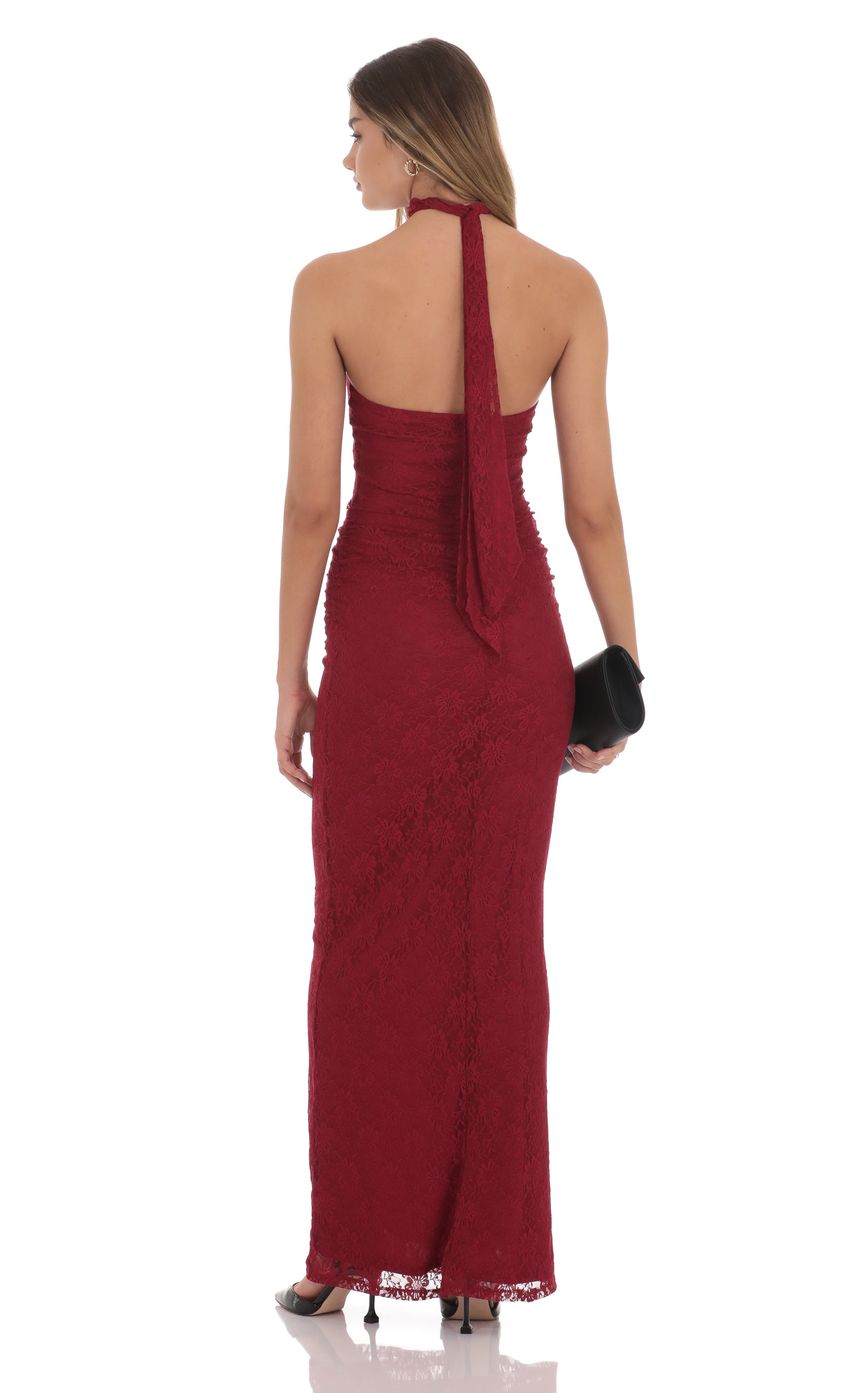 Scarf Lace Maxi Dress in Maroon