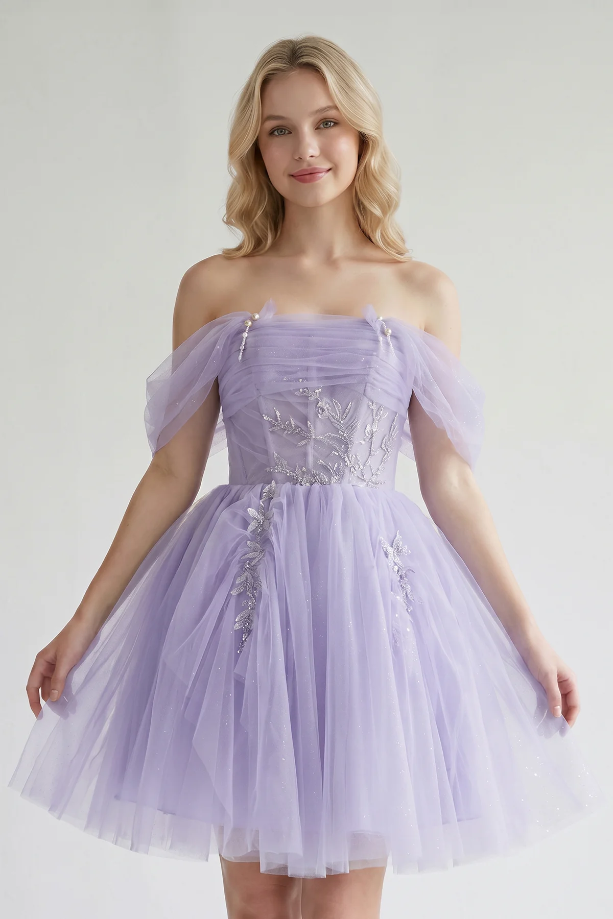 Fairy-tale Tulle Beaded Off-the-Shoulder Lace-Up Back A-Line Party Dress