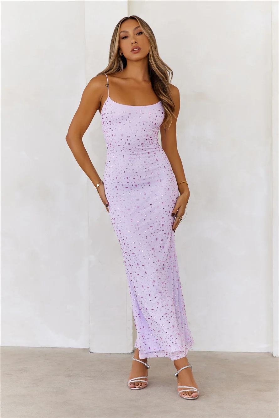 Wishlisted Diamonds Mesh Maxi Dress Purple
