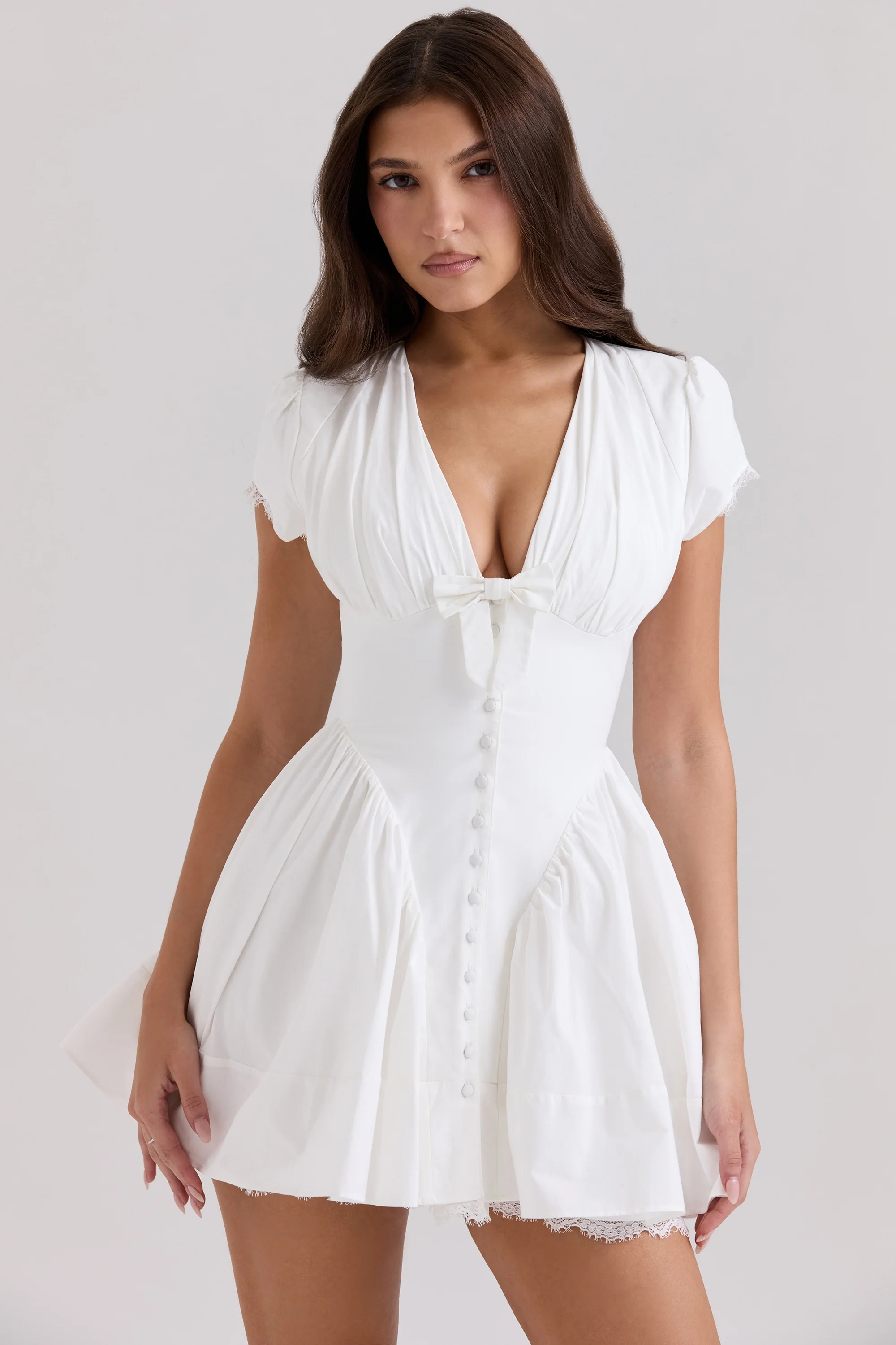 white stretch cotton mini dress