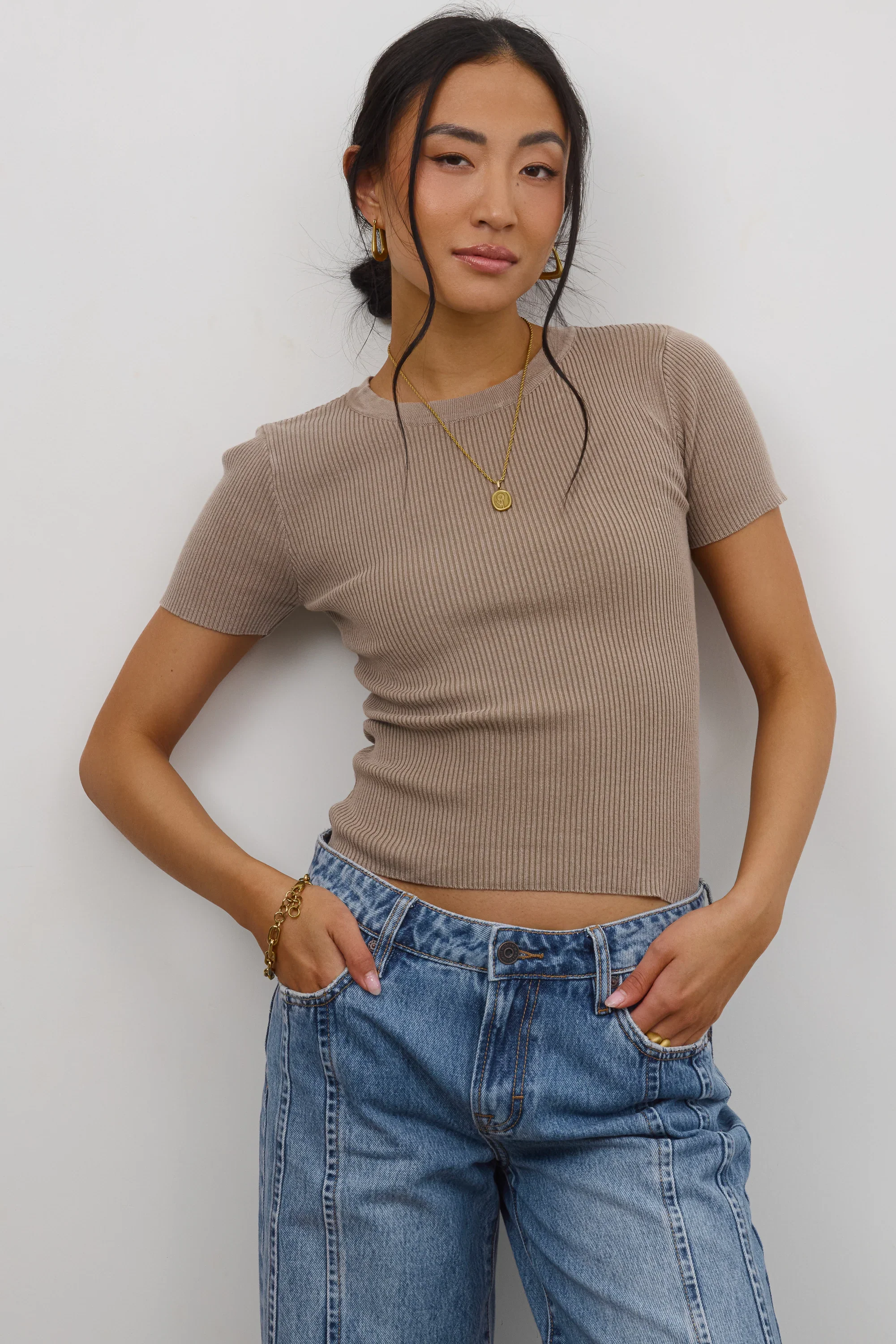 Rome Ribbed Top in Mocha