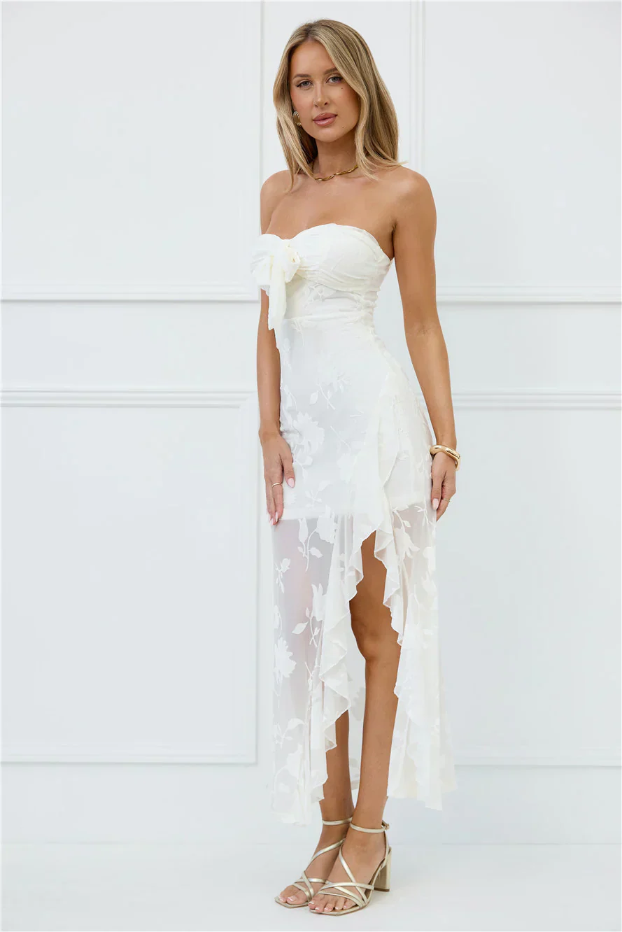 Pretty Moods Only Strapless Maxi Dress White