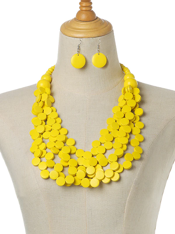 Rustic Charm Multi-Layer Wood Bead Necklace & Earring Set