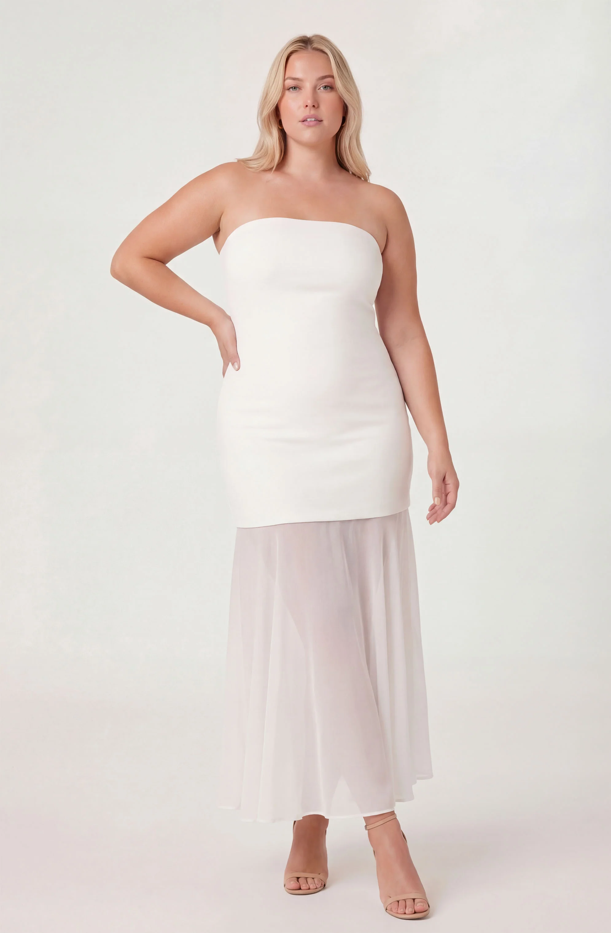 Lizet Strapless Mini Dress With Sheer Maxi Overlay
