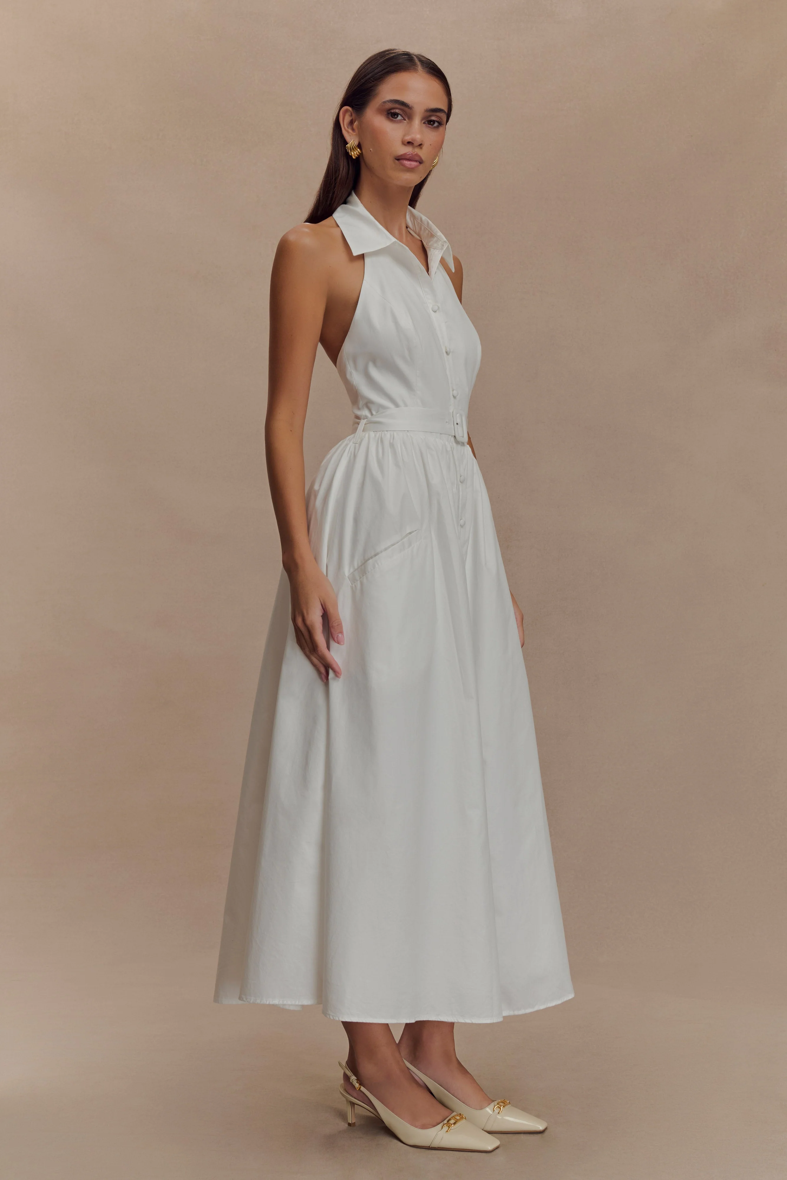 Cindy Collared Midi Dress - White