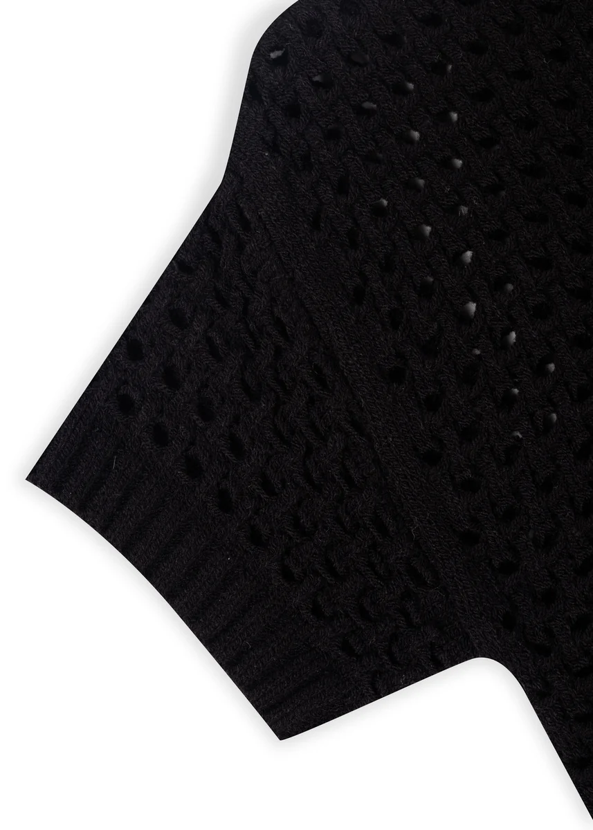 Short-Sleeve Crochet Collared Sweater Top