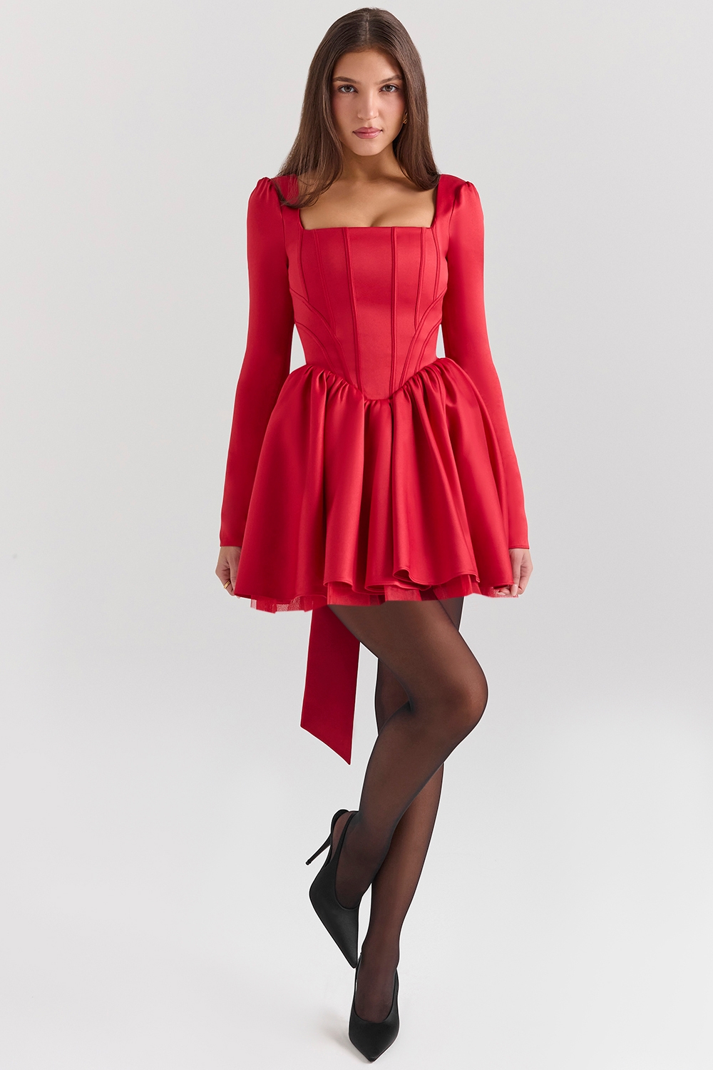 Holly Red Removable Bow Tulle Mini Dress