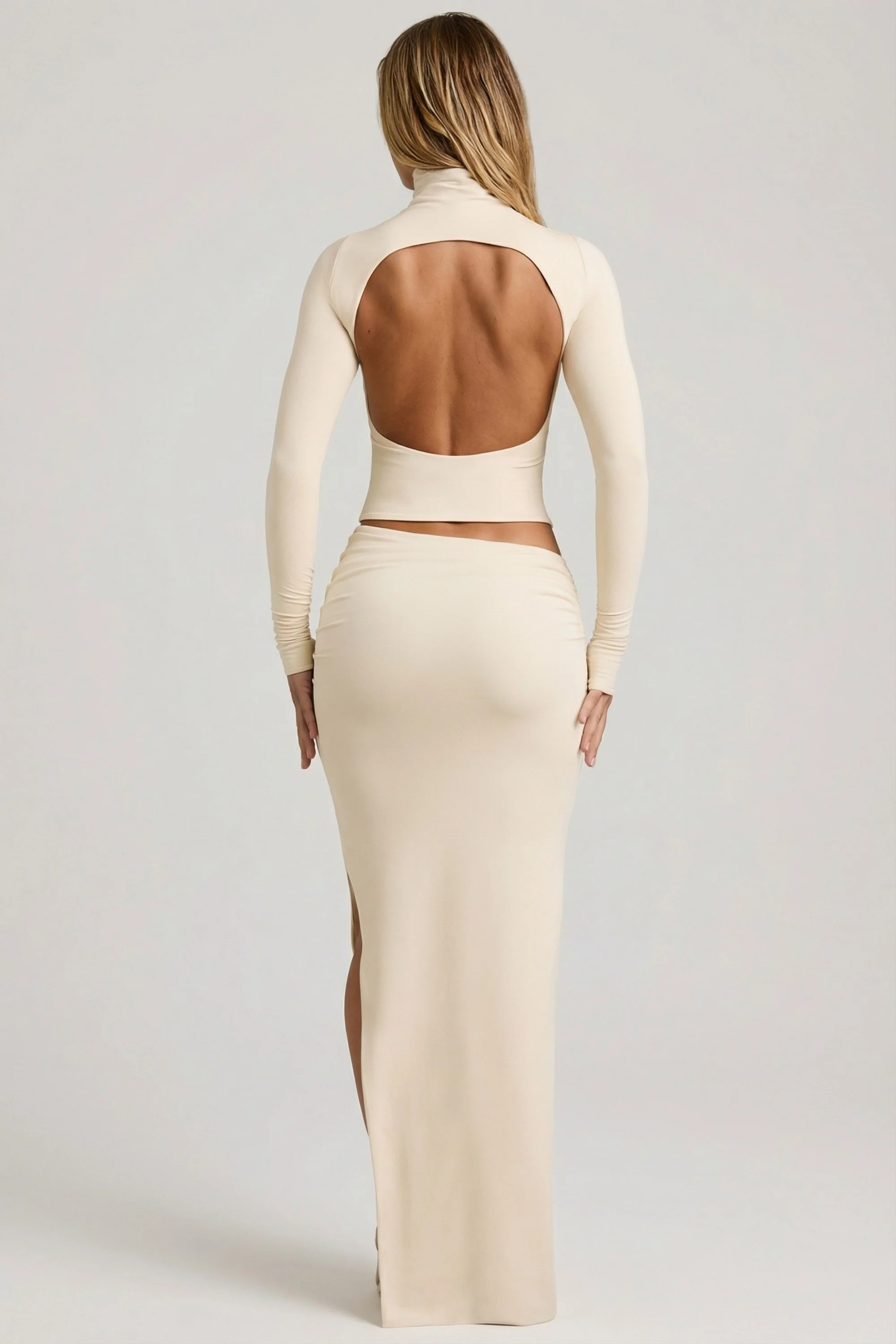 Modal Asymmetric-Waist Maxi Skirt in Ivory