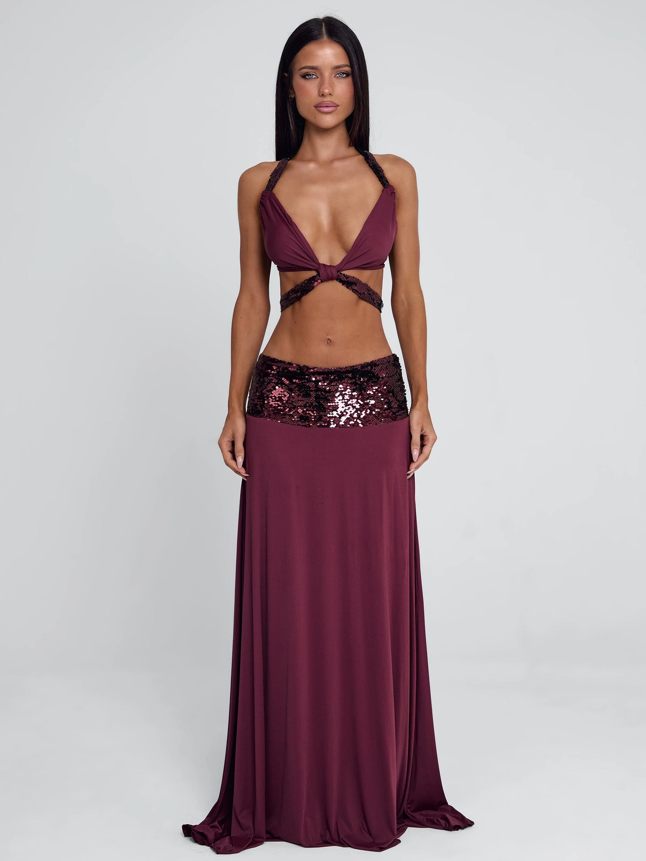 Aluna Maxi Skirt Burgundy