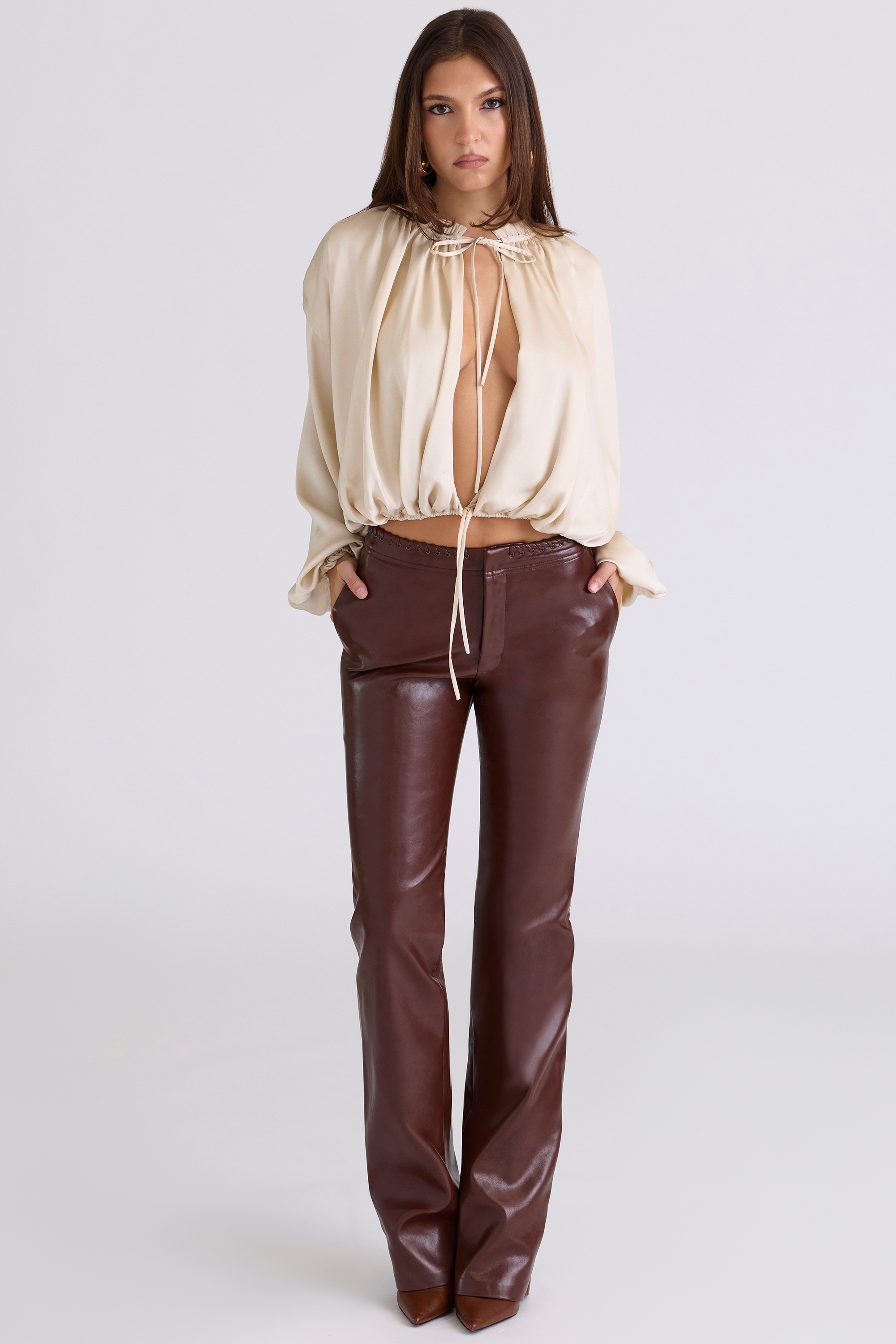 Chocolate Vegan Leather Trousers