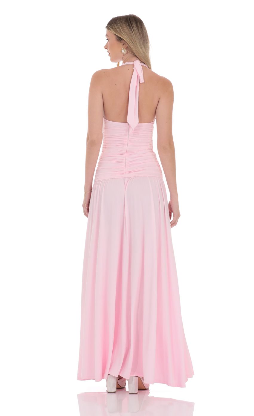 Halter Drop Waist Maxi Dress in Pink