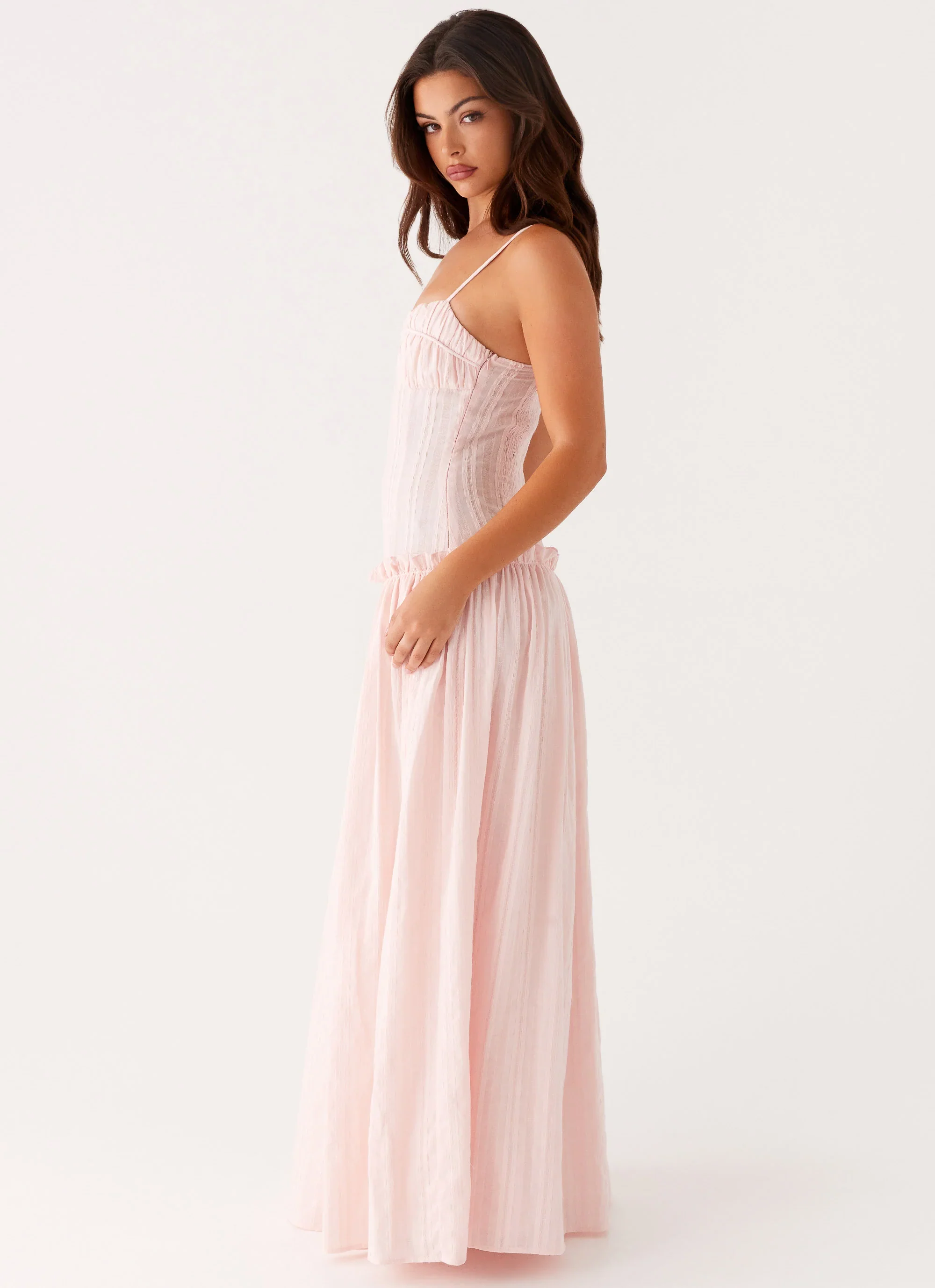 Jacinda Drop Waist Maxi Dress - Pink - FASHION NOB