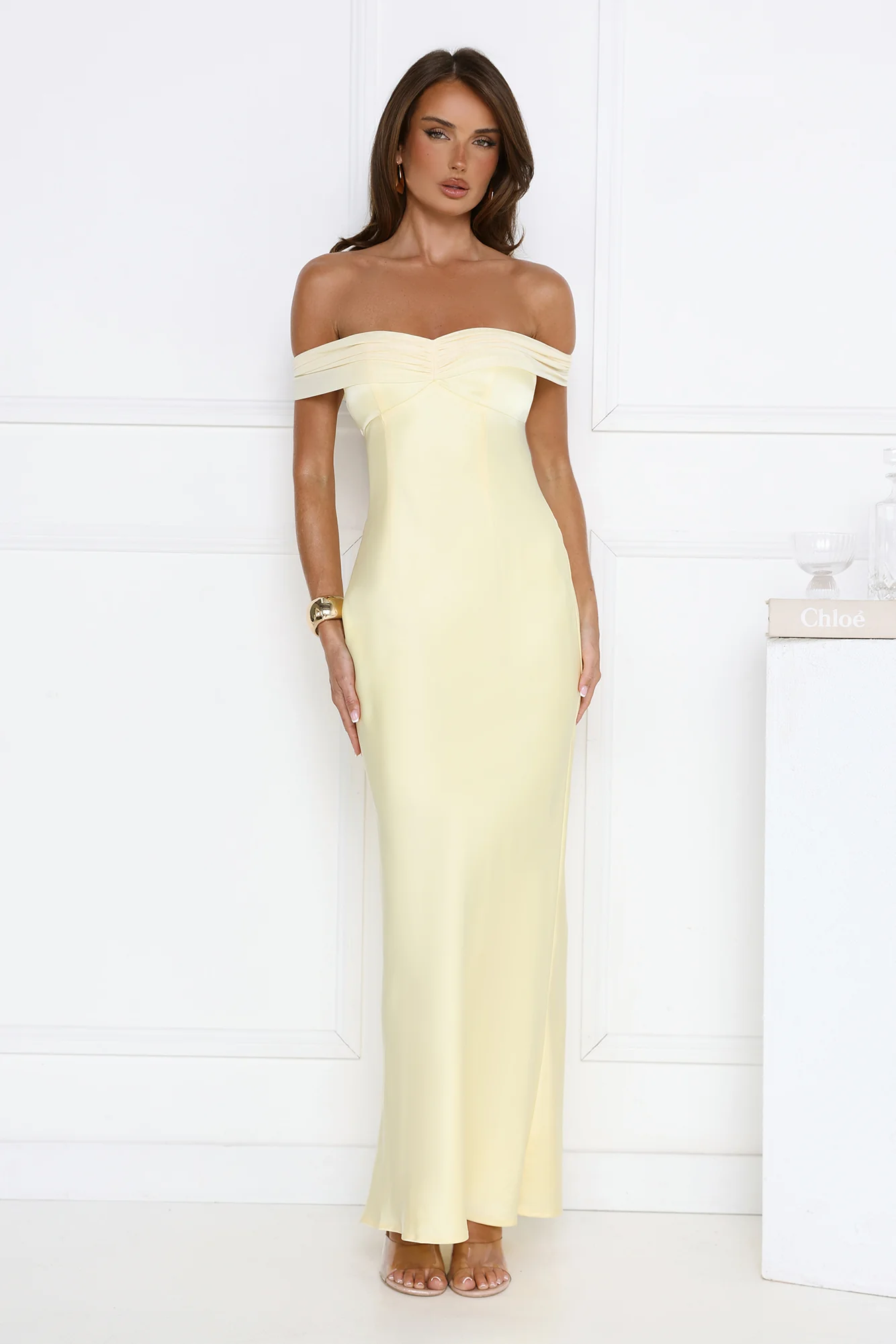 The Sophisticate Off Shoulder Maxi Dress Yellow