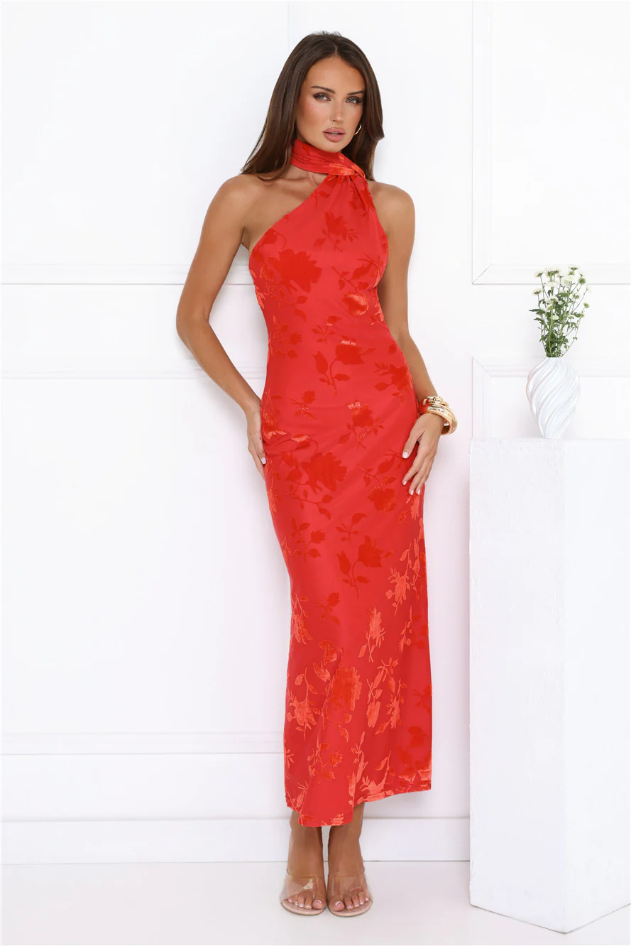 Bloomlight Halter Maxi Dress Red