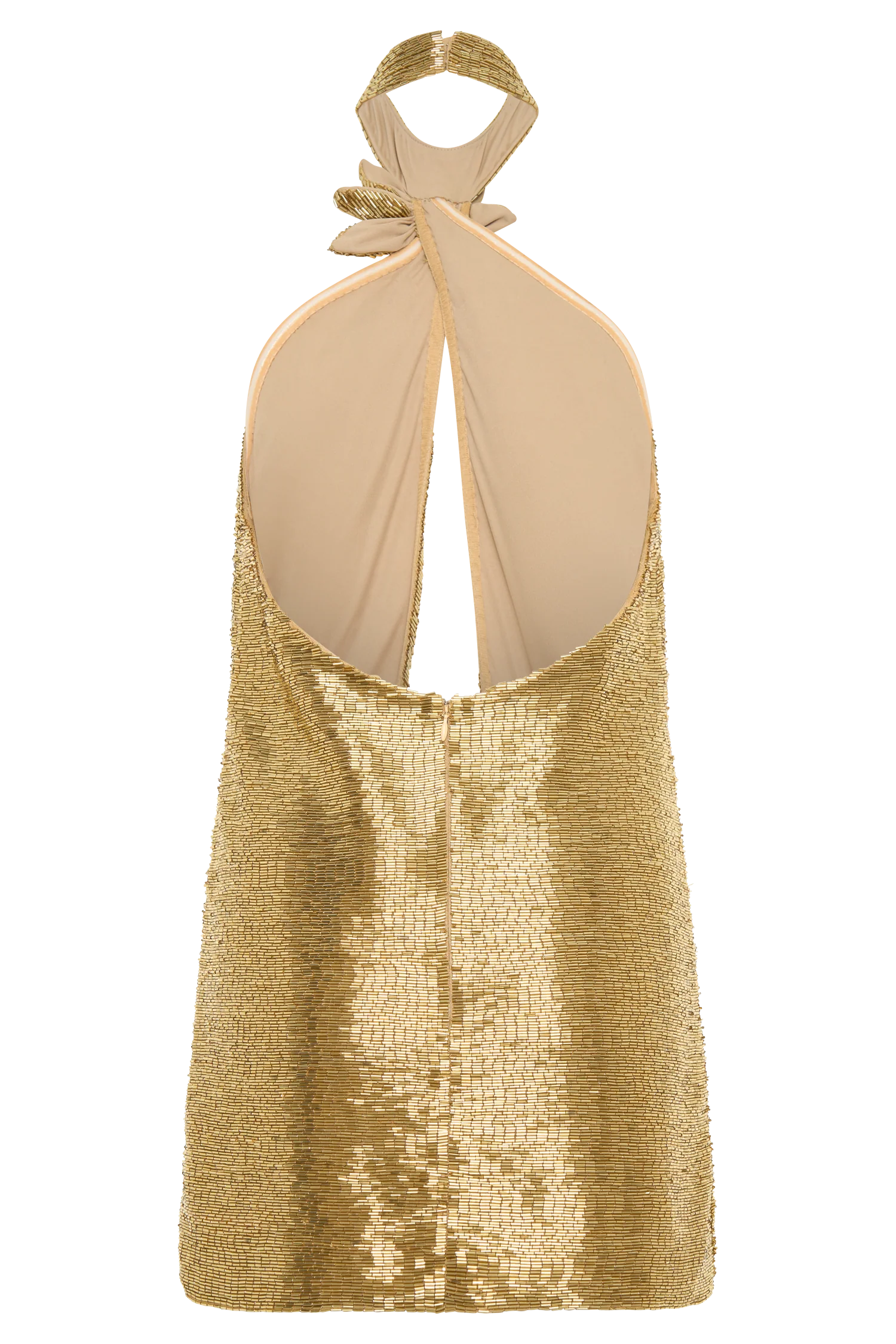 Nylah Beaded Halter Mini Dress - Gold - luluinthesky