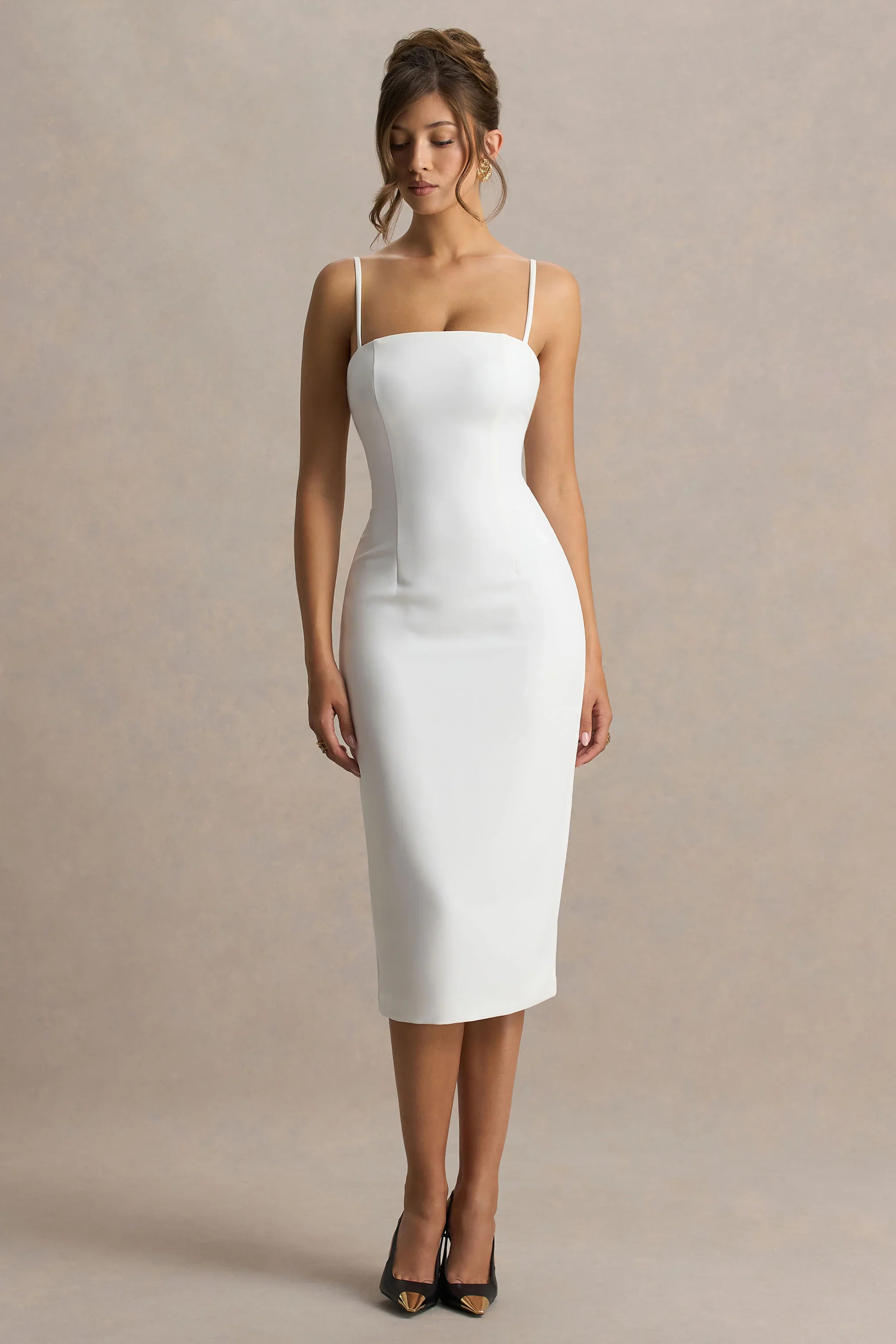Baylor | White Midi-Dress With Cape-Detail