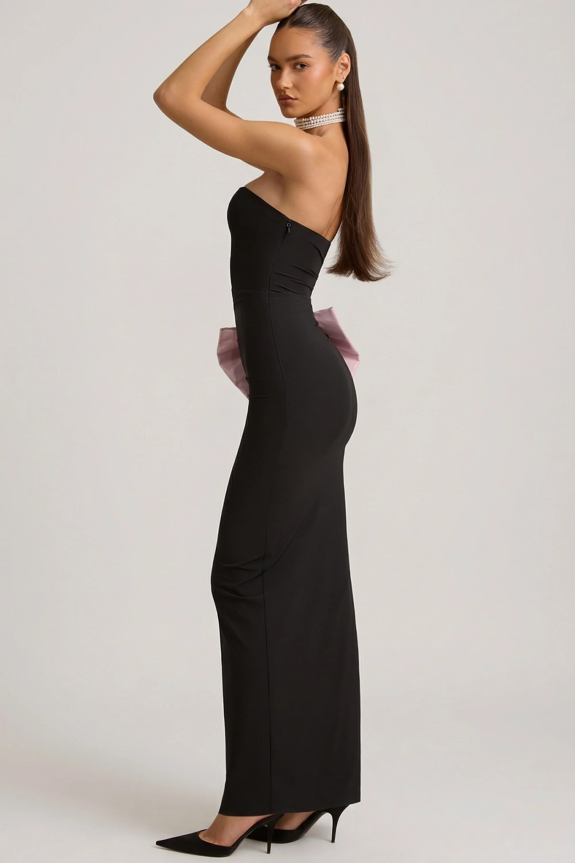 Strapless Bow-Detail Maxi Dress in Black