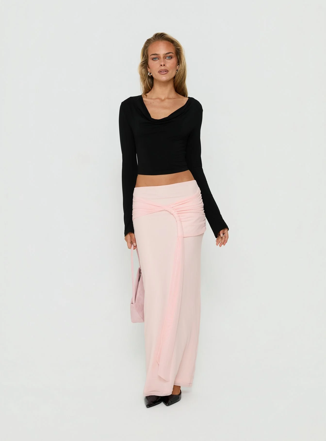 Isador Ruched Maxi Skirt Pink