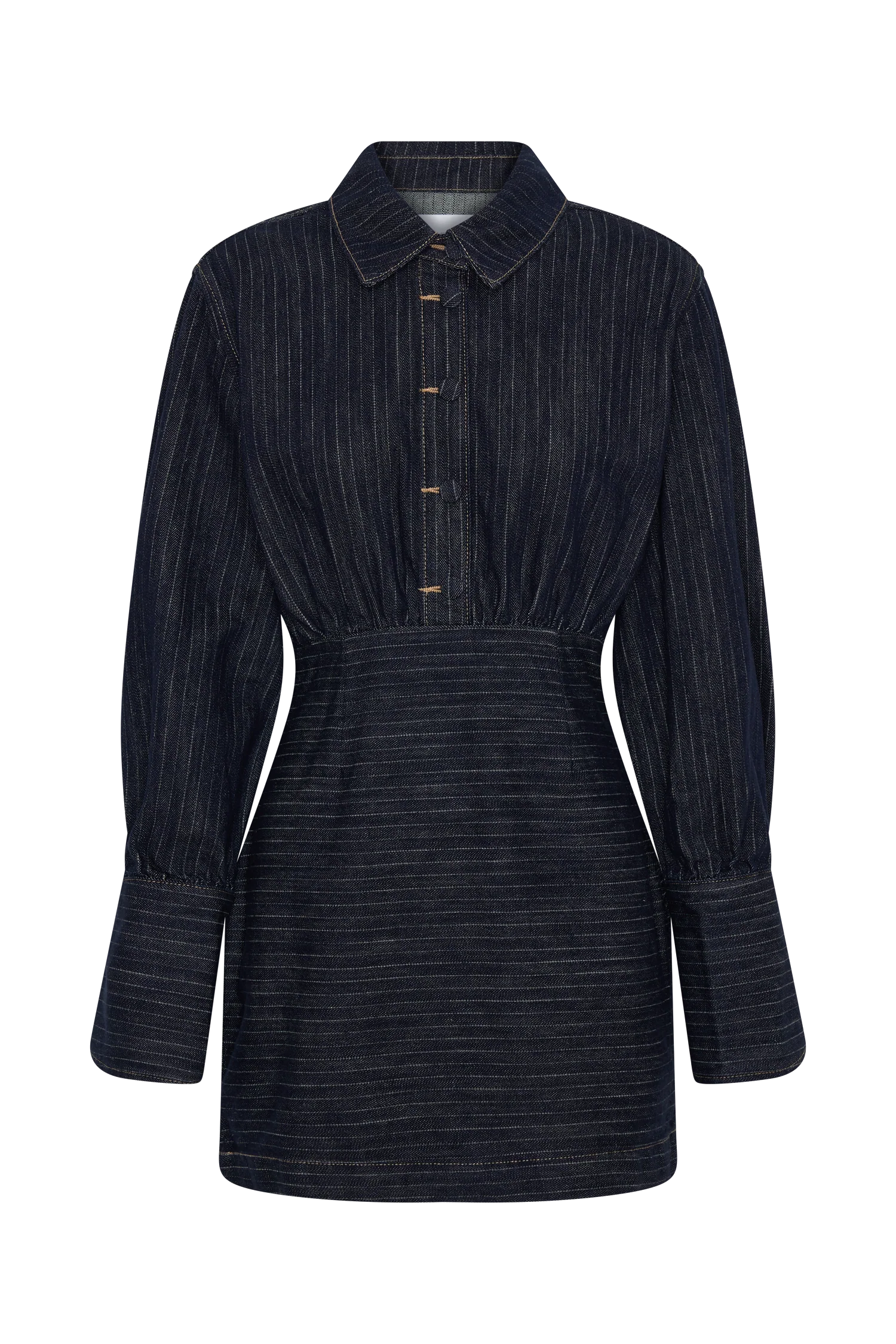 Zarah Denim Long Sleeve Mini Dress - Indigo Pinstripe