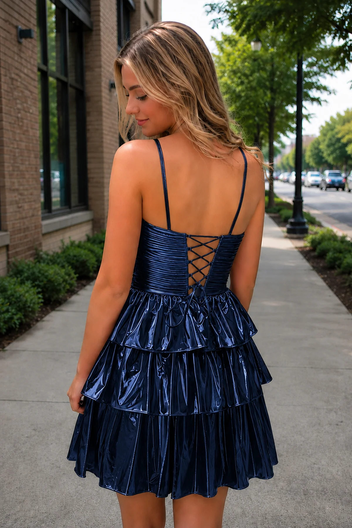 Magenta Keyhole A Line Metallic Homecoming Dress With Flower