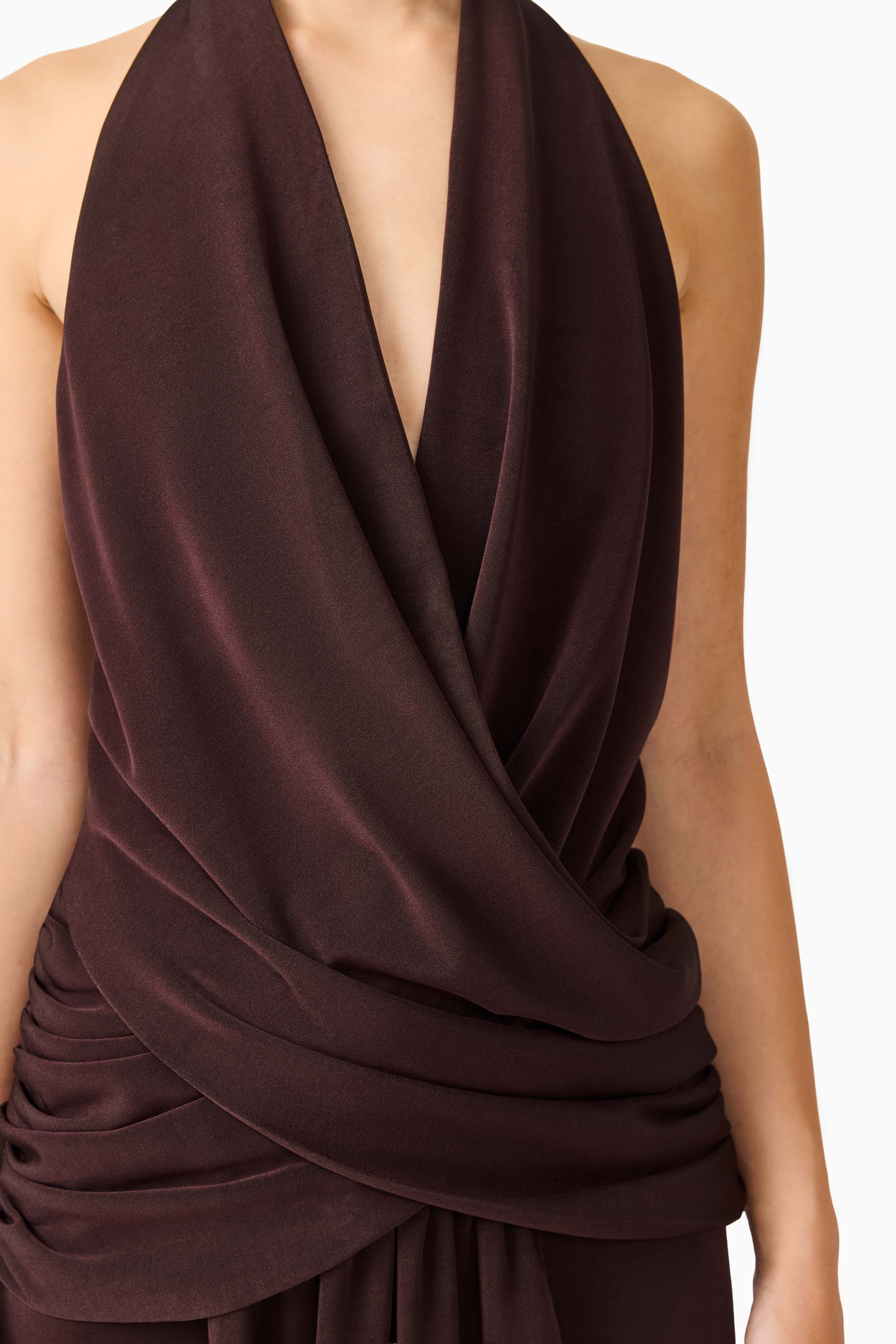 Simone Cowl Neck Gown in Chocolate Brown