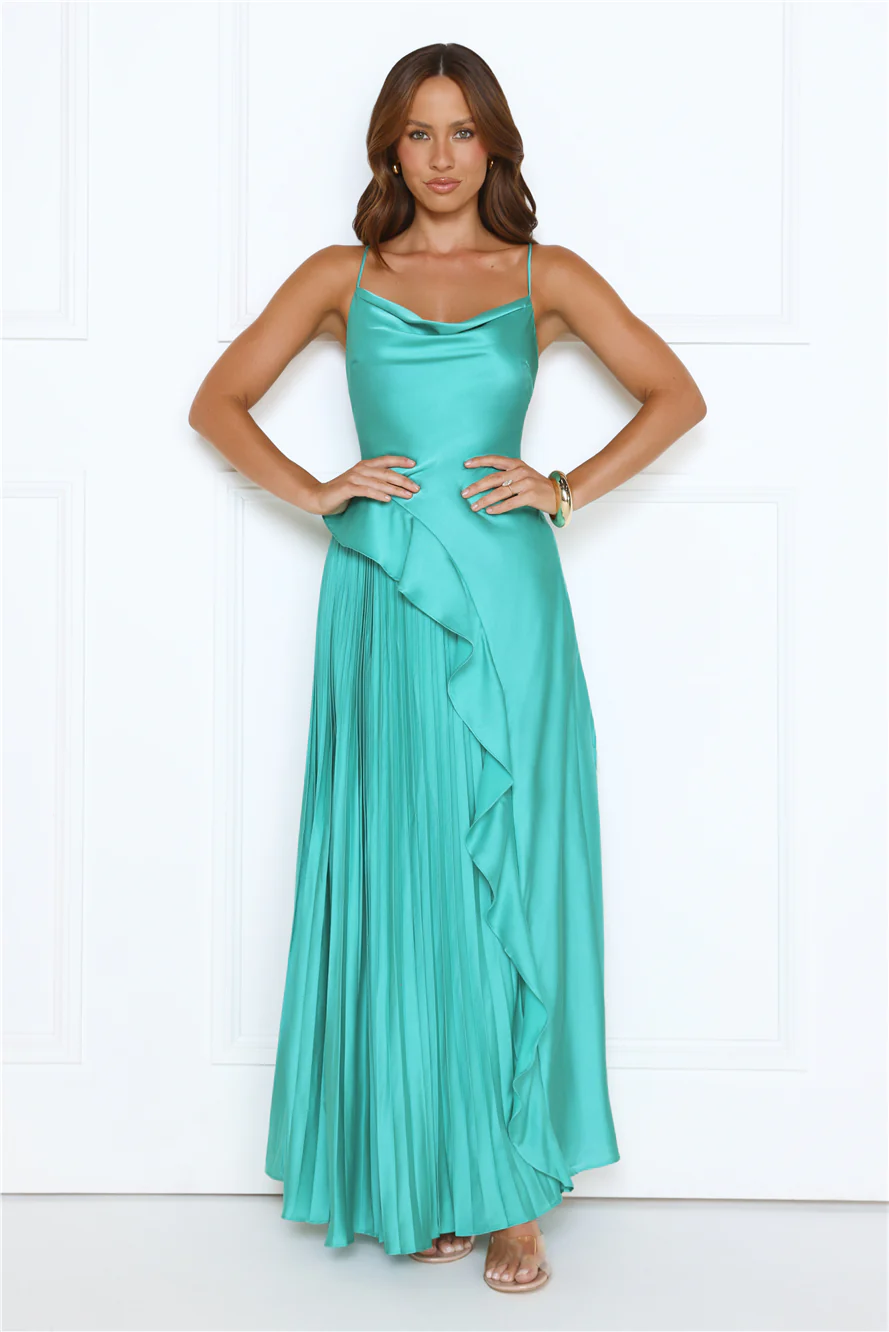 Glow Whisper Satin Maxi Dress Green