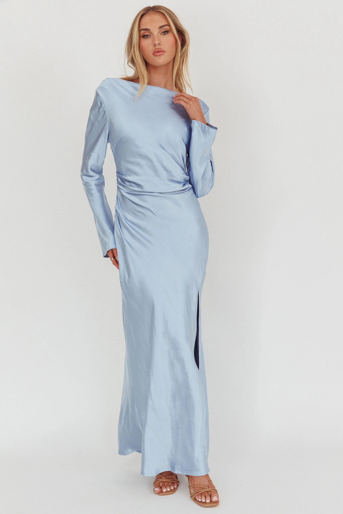 Loveland Long Sleeve Cowl Back Maxi Dress Blue