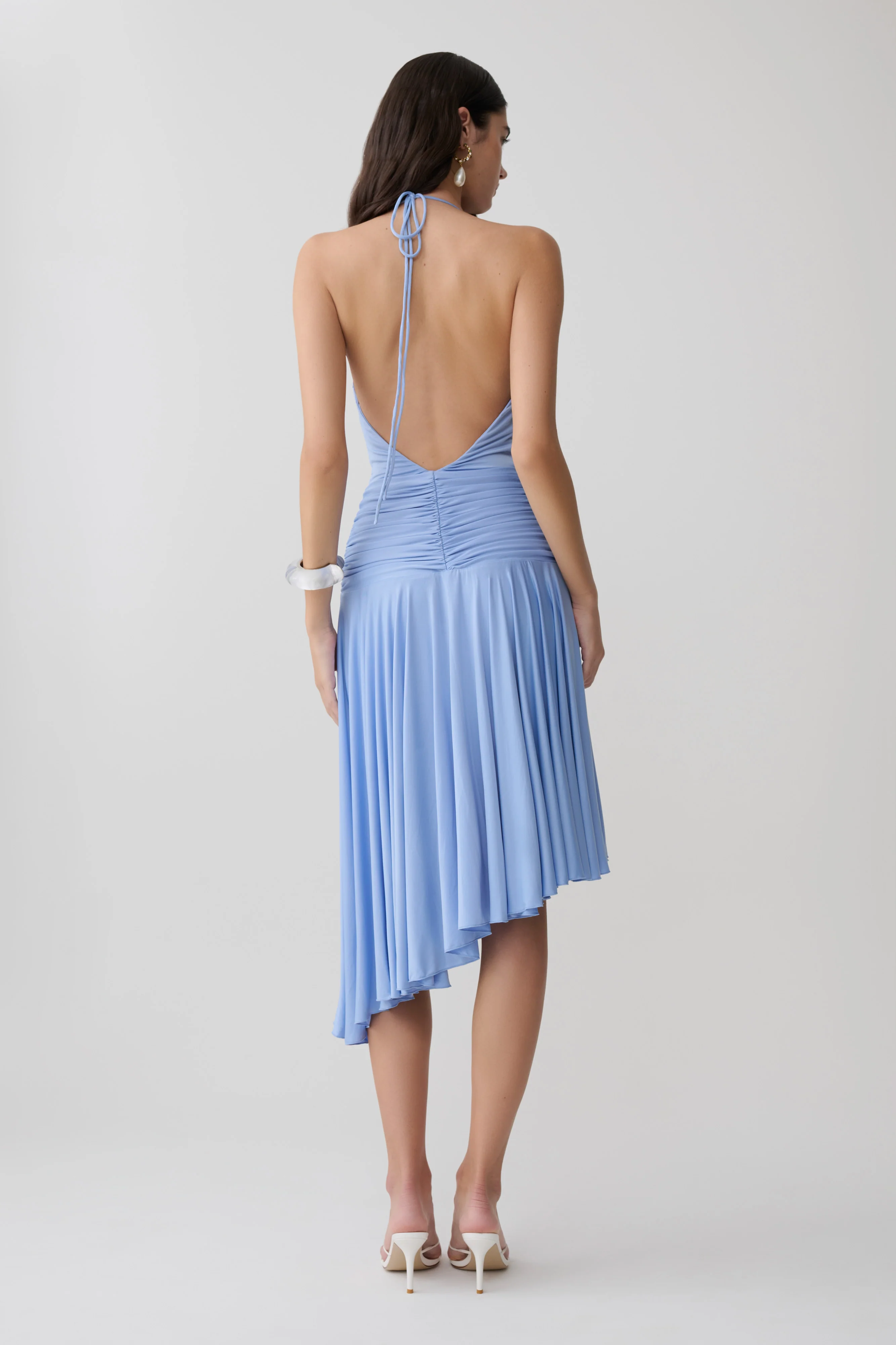 Zelda Asymmetric Slinky Midi Dress - Cornflower Blue